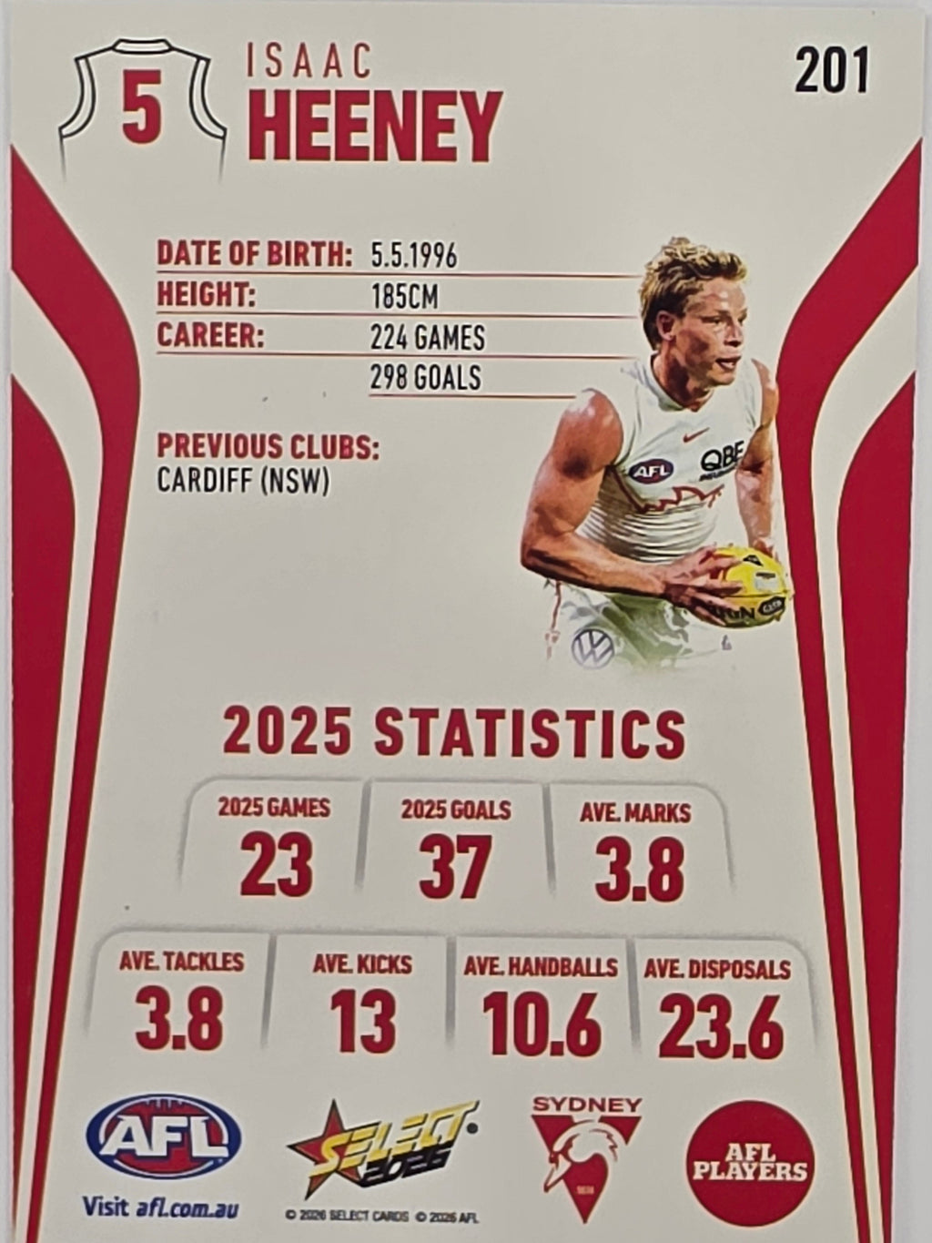 2026 AFL Footy Stars Base Card #201 Isaac Heeney - Sydney Swans