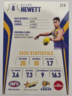 2026 AFL Footy Stars Base Card #214 Elijah Hewett - West Coast Eagles