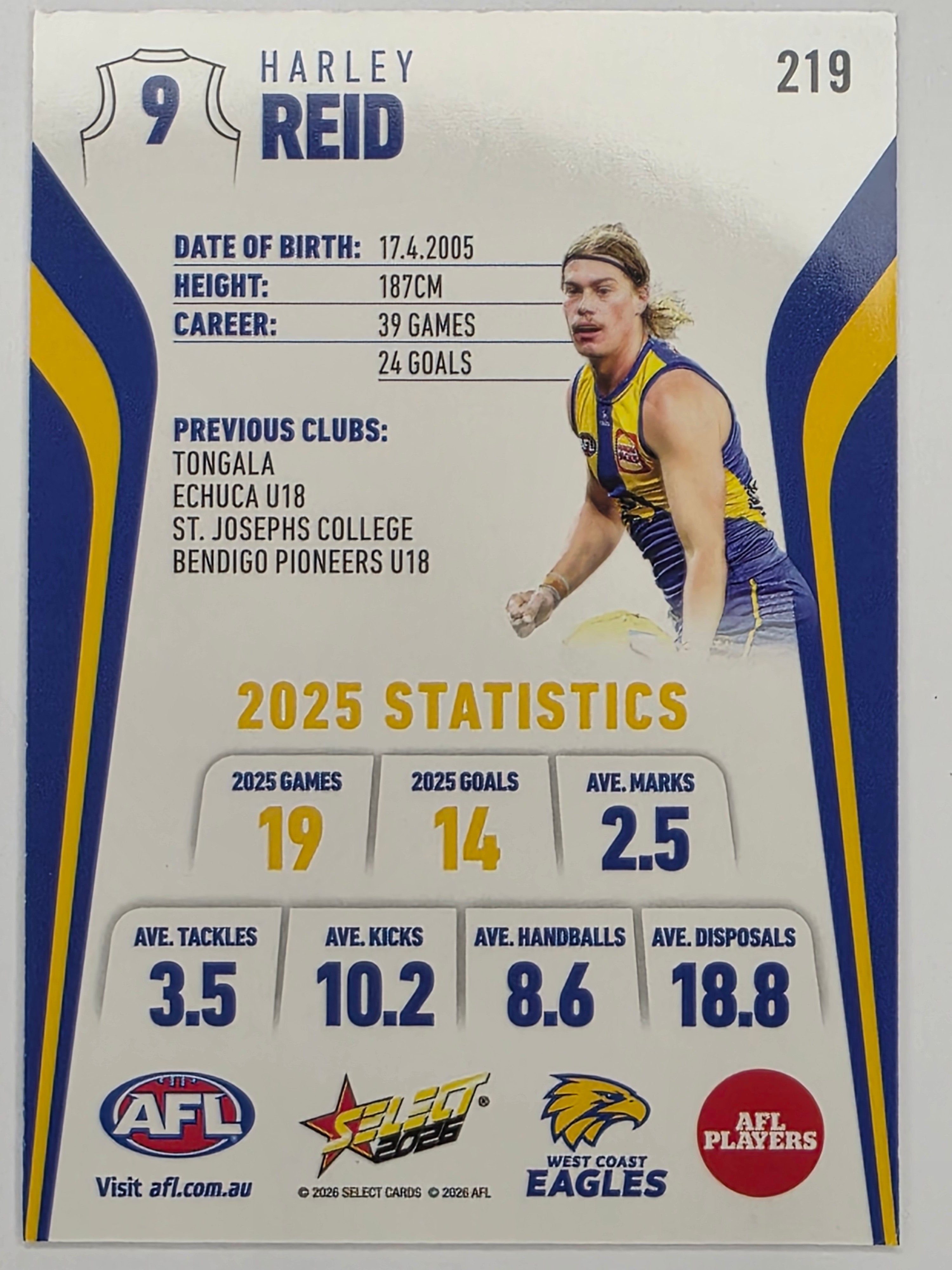 2026 AFL Footy Stars Base Card #219 Harley Reid - West Coast Eagles