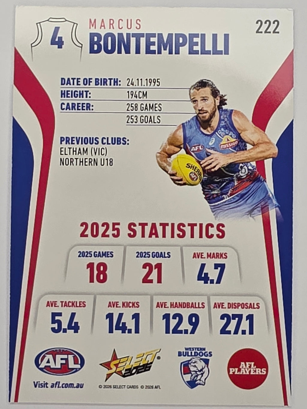2026 AFL Footy Stars Base Card #222 Marcus Bontempelli - Western Bulldogs
