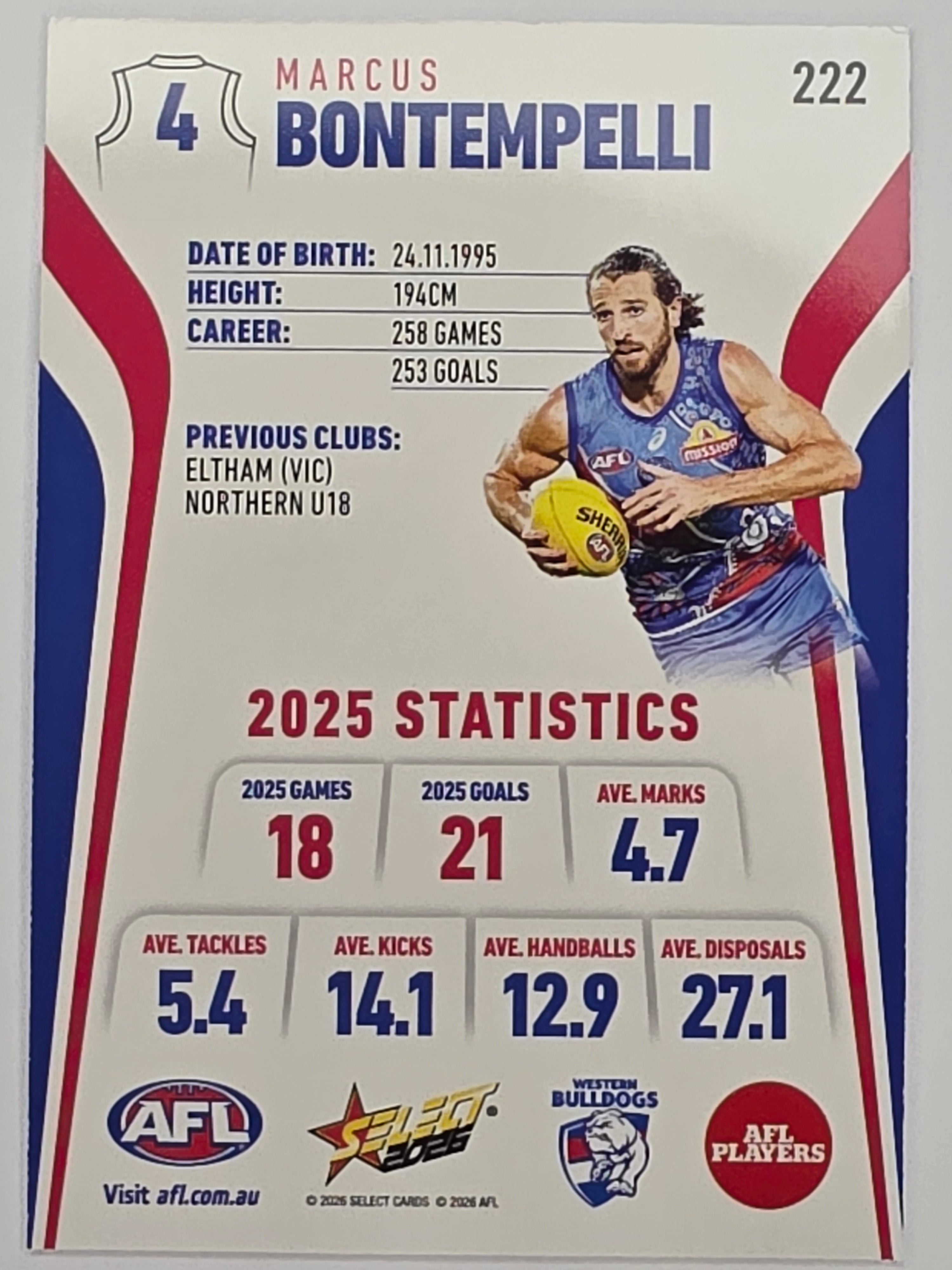 2026 AFL Footy Stars Base Card #222 Marcus Bontempelli - Western Bulldogs