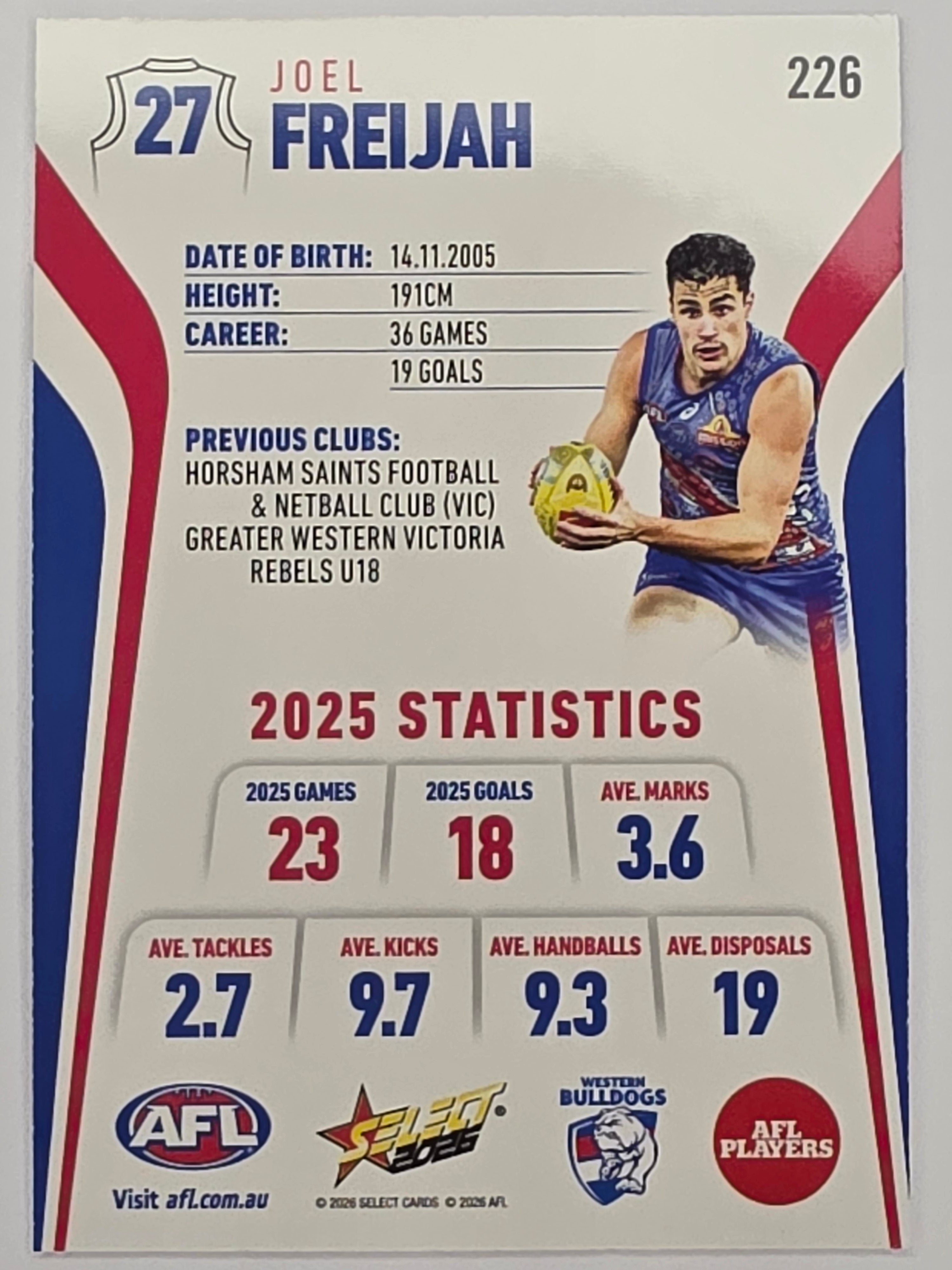 2026 AFL Footy Stars Base Card #226 Joel Freijah - Western Bulldogs