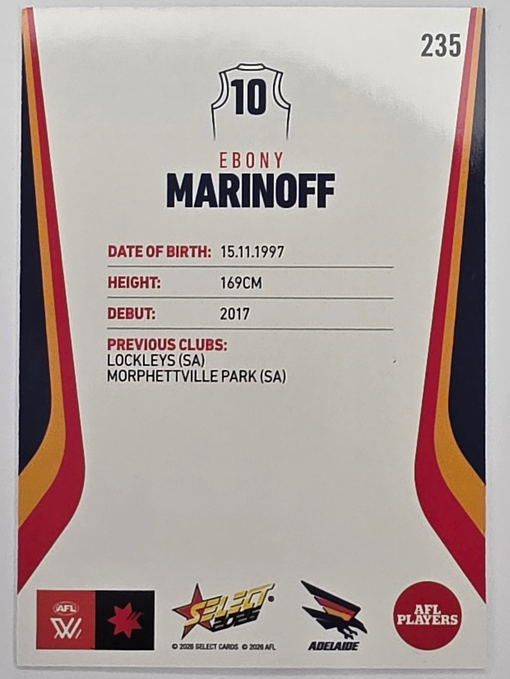 2026 AFL Footy Stars Base Card #235 Ebony Marinoff - Adelaide Crows