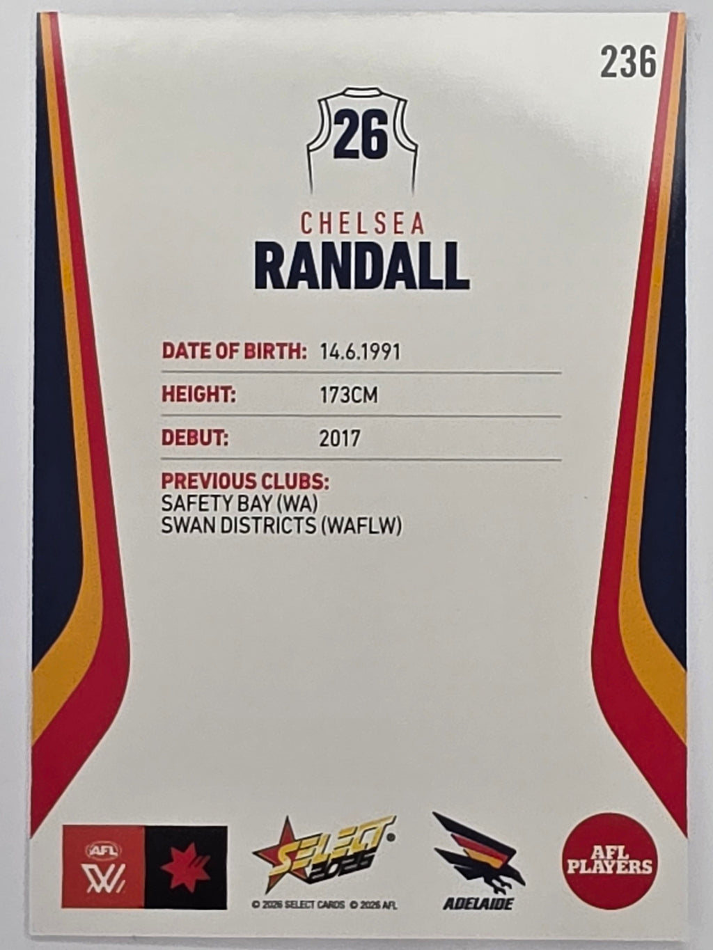 2026 AFL Footy Stars Base Card #236 Chelsea Randall - Adelaide Crows