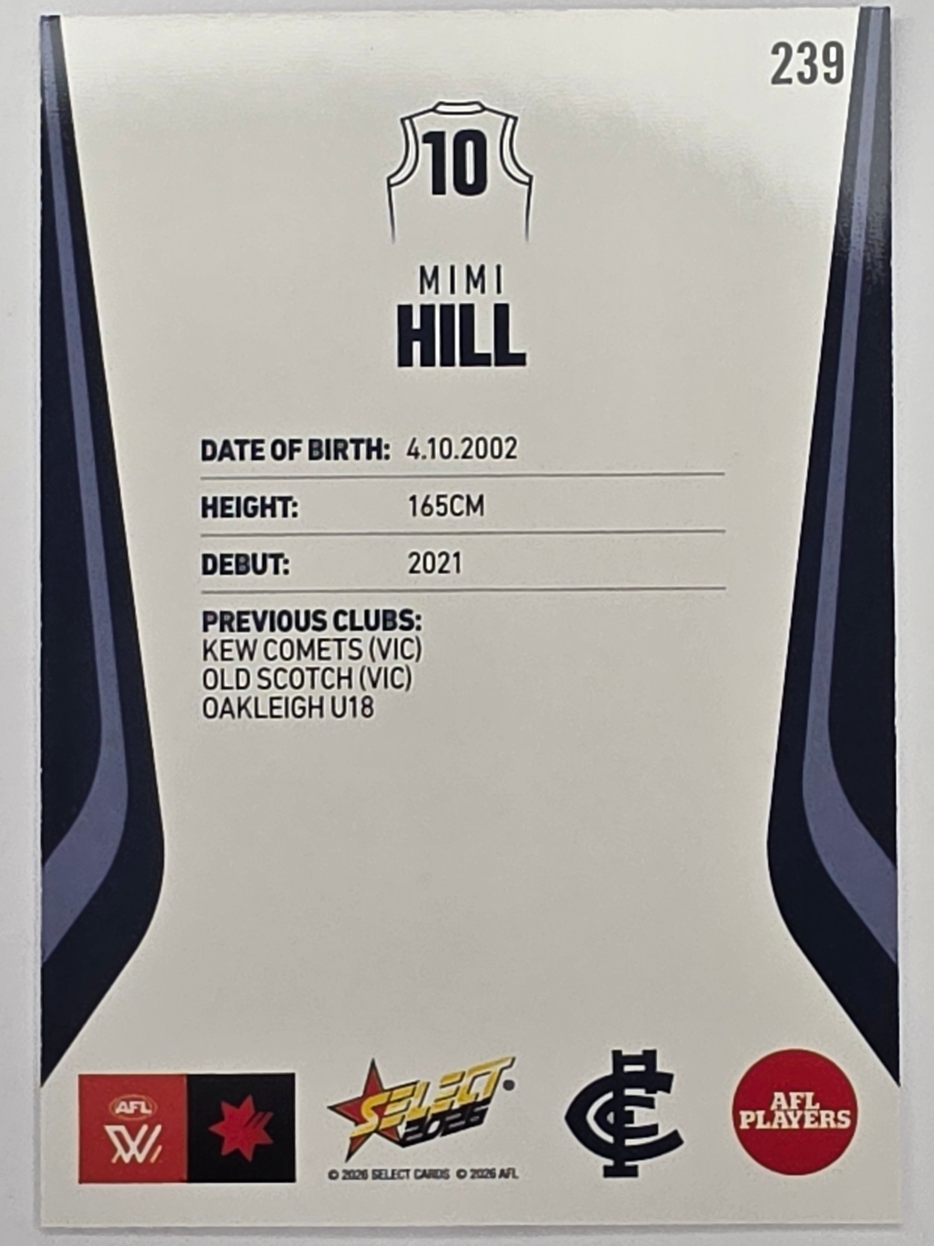 2026 AFL Footy Stars Base Card #239 Mimi Hill - Carlton Blues