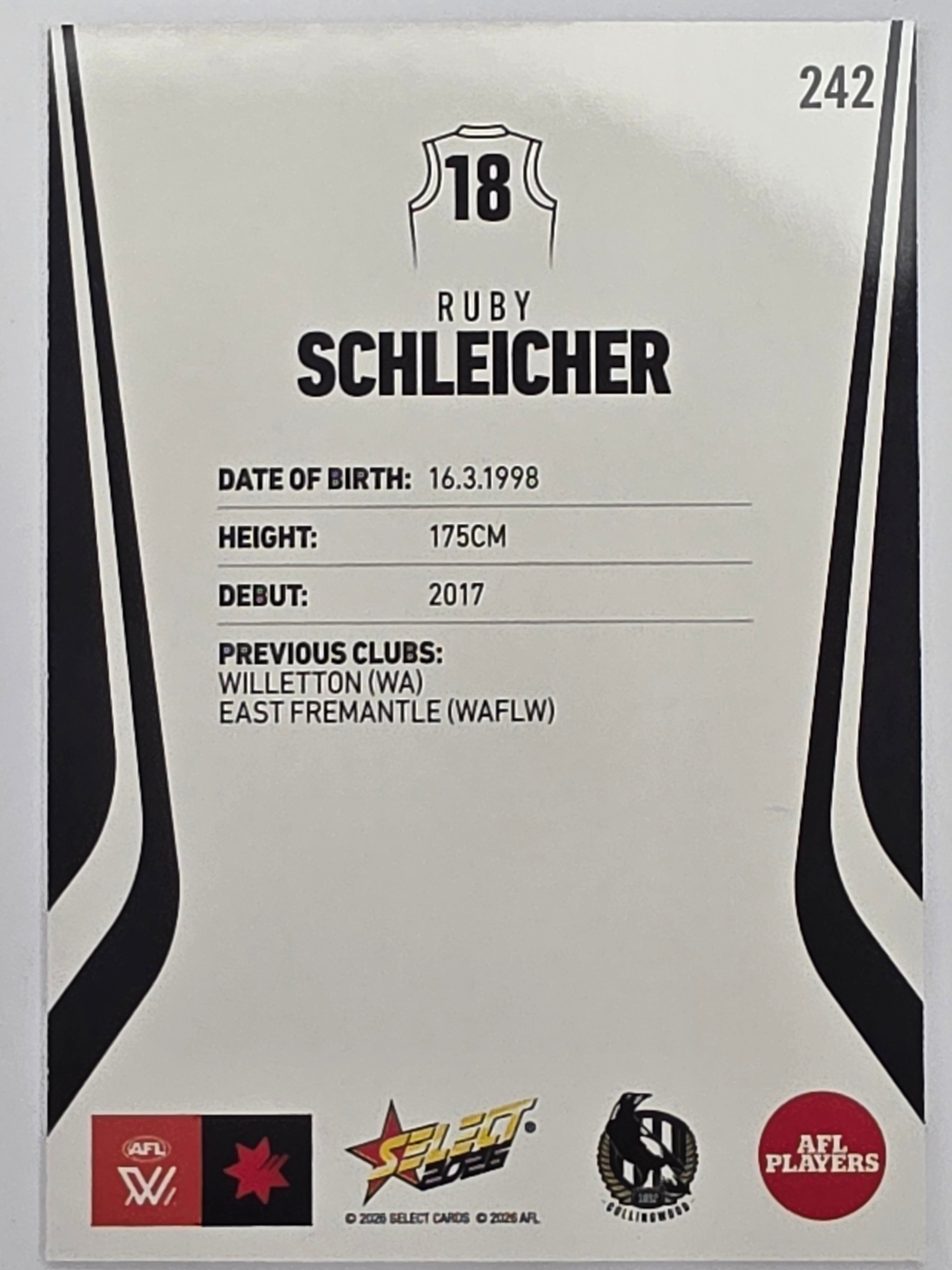 2026 AFL Footy Stars Base Card #242 Ruby Schleicher - Collingwood Magpies