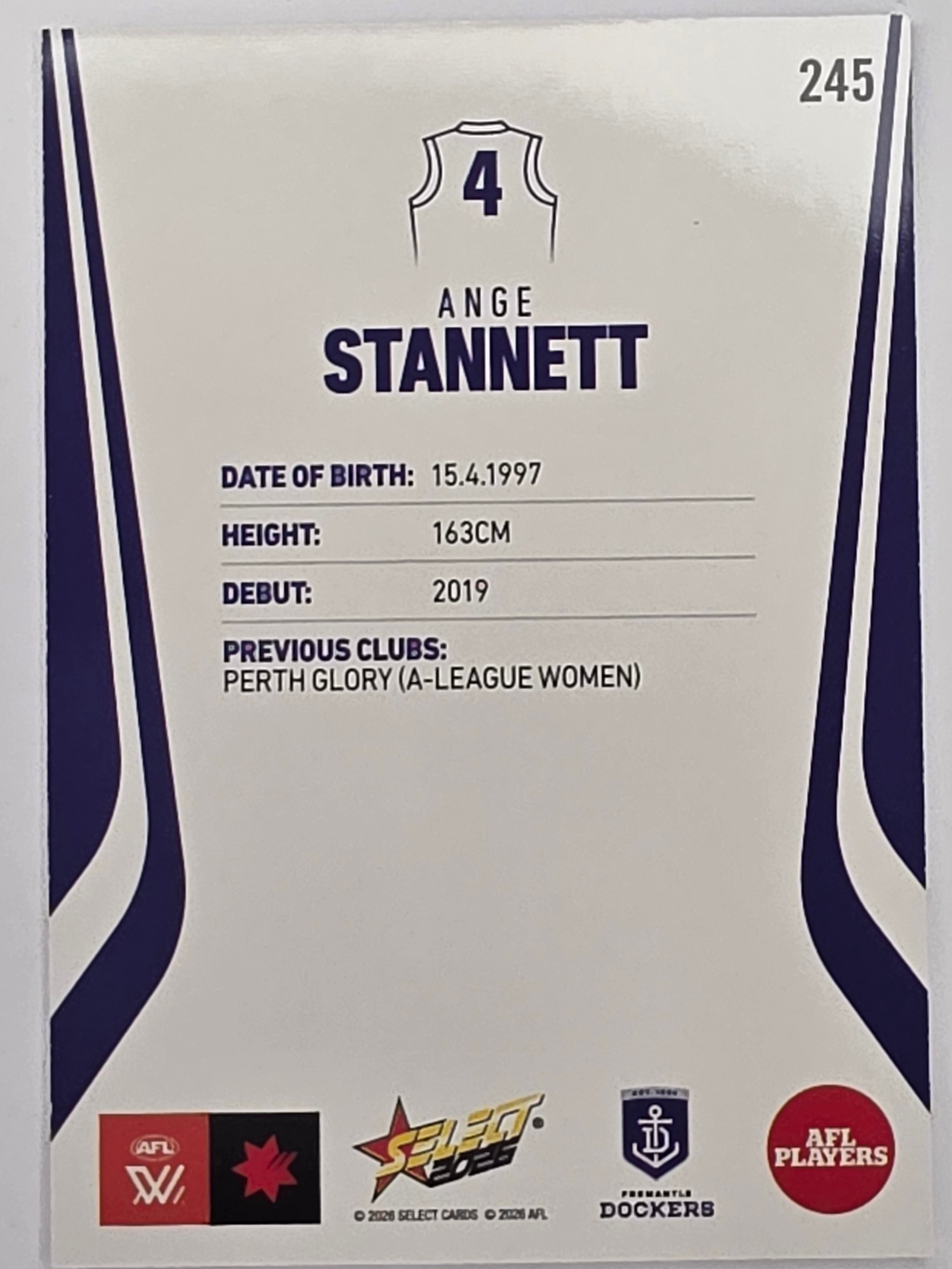 2026 AFL Footy Stars Base Card #245 Ange Stannett - Fremantle Dockers