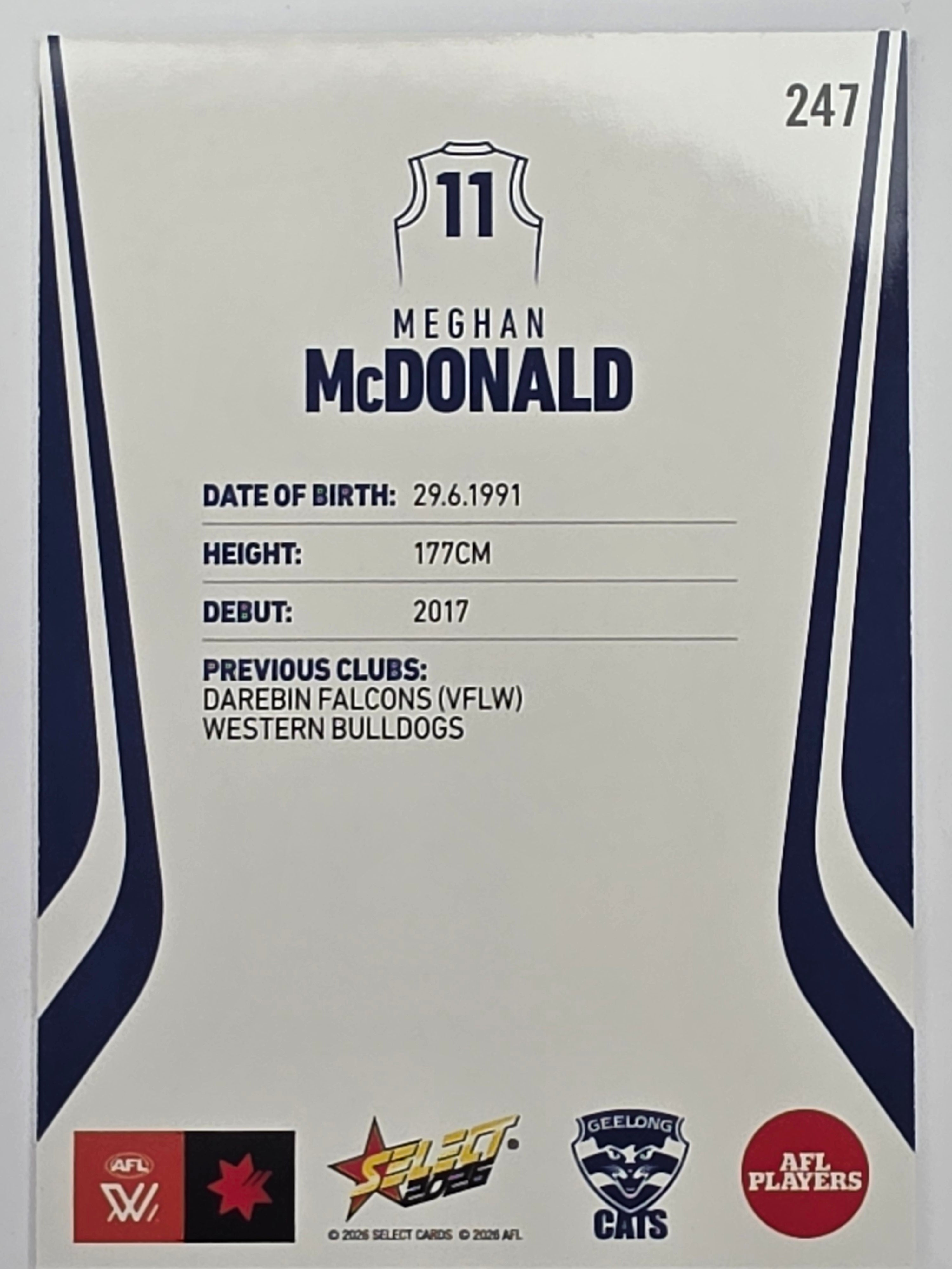 2026 AFL Footy Stars Base Card #247 Meghan McDonald - Geelong Cats