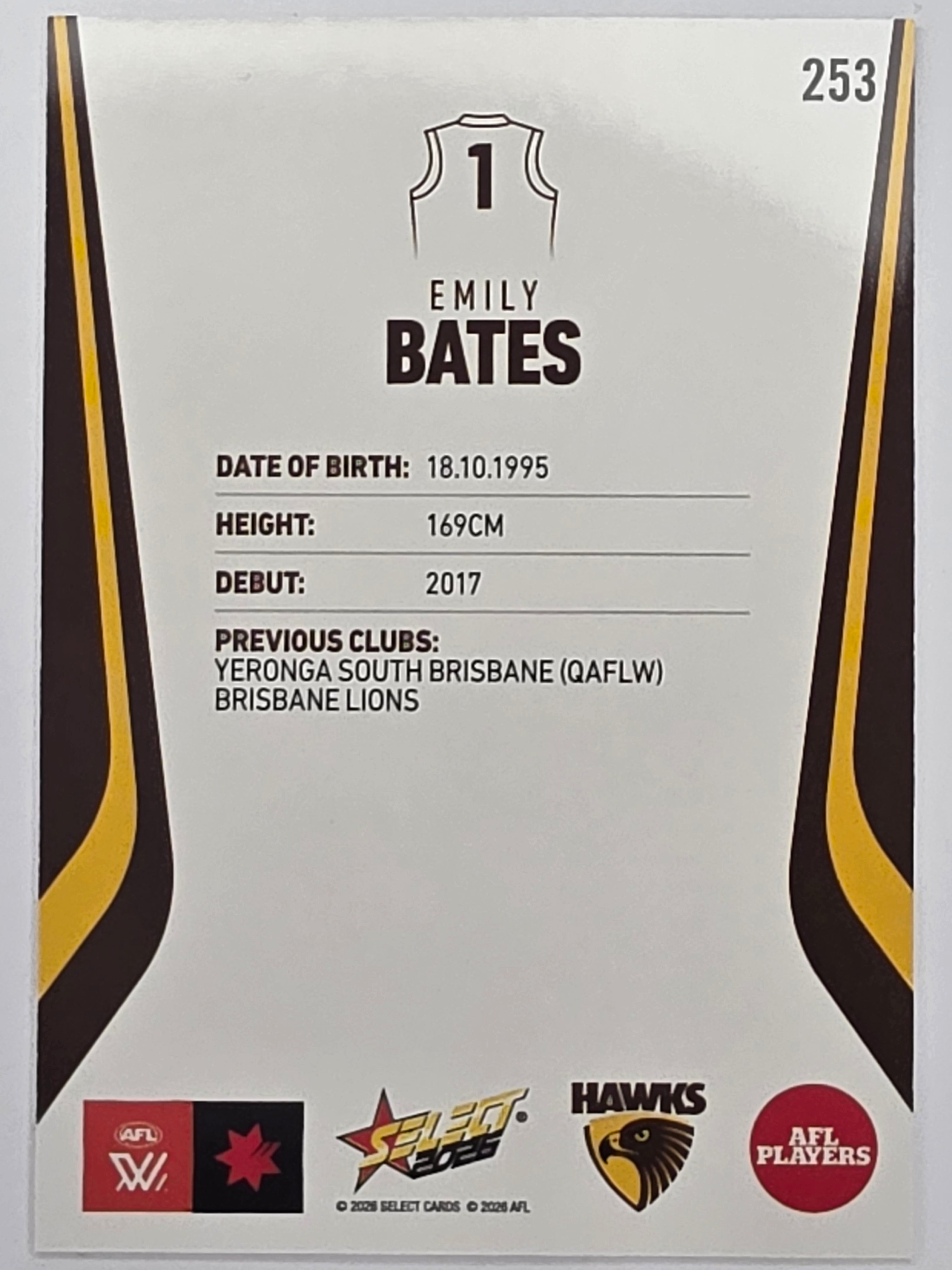 2026 AFL Footy Stars Base Card #253 Emily Bates - Hawthorn Hawks