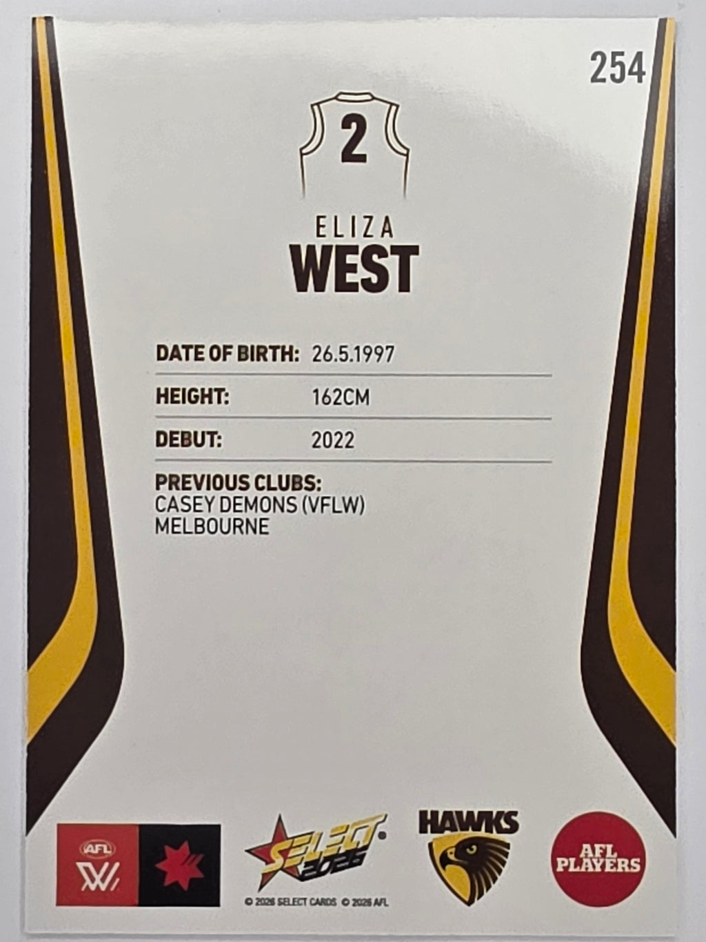 2026 AFL Footy Stars Base Card #254 Eliza West - Hawthorn Hawks