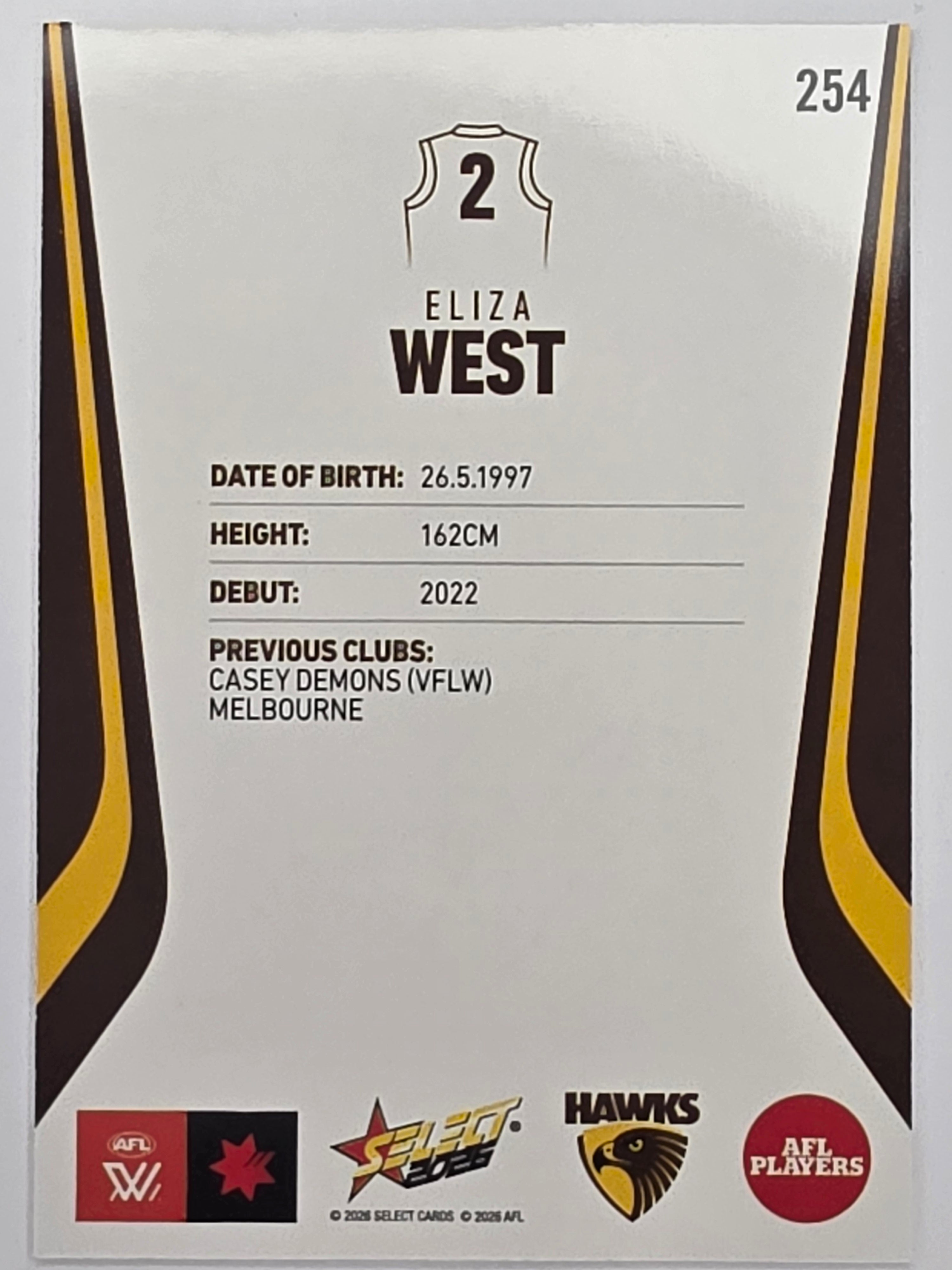 2026 AFL Footy Stars Base Card #254 Eliza West - Hawthorn Hawks