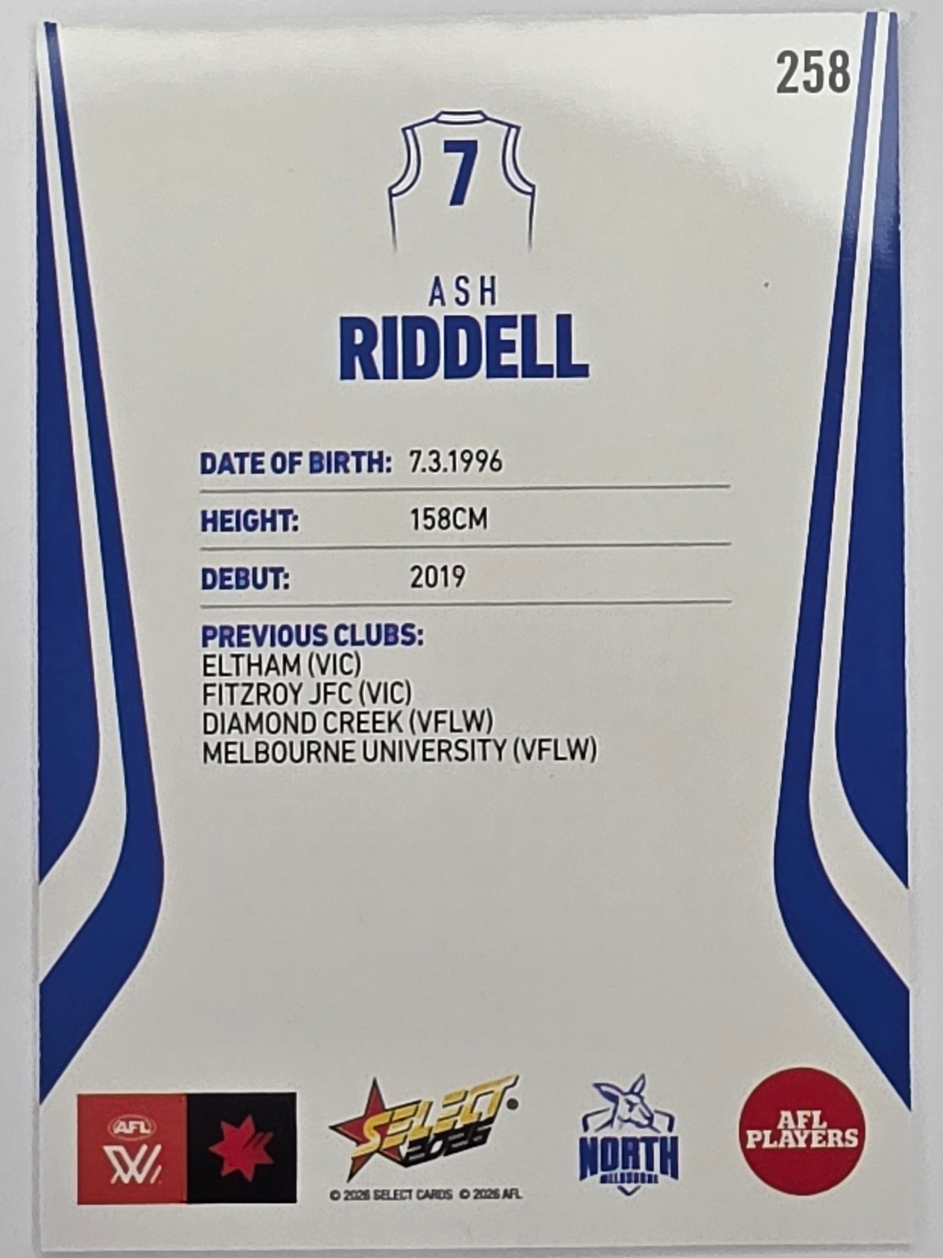 2026 AFL Footy Stars Base Card #258 Ash Riddell - North Melbourne Kangaroos