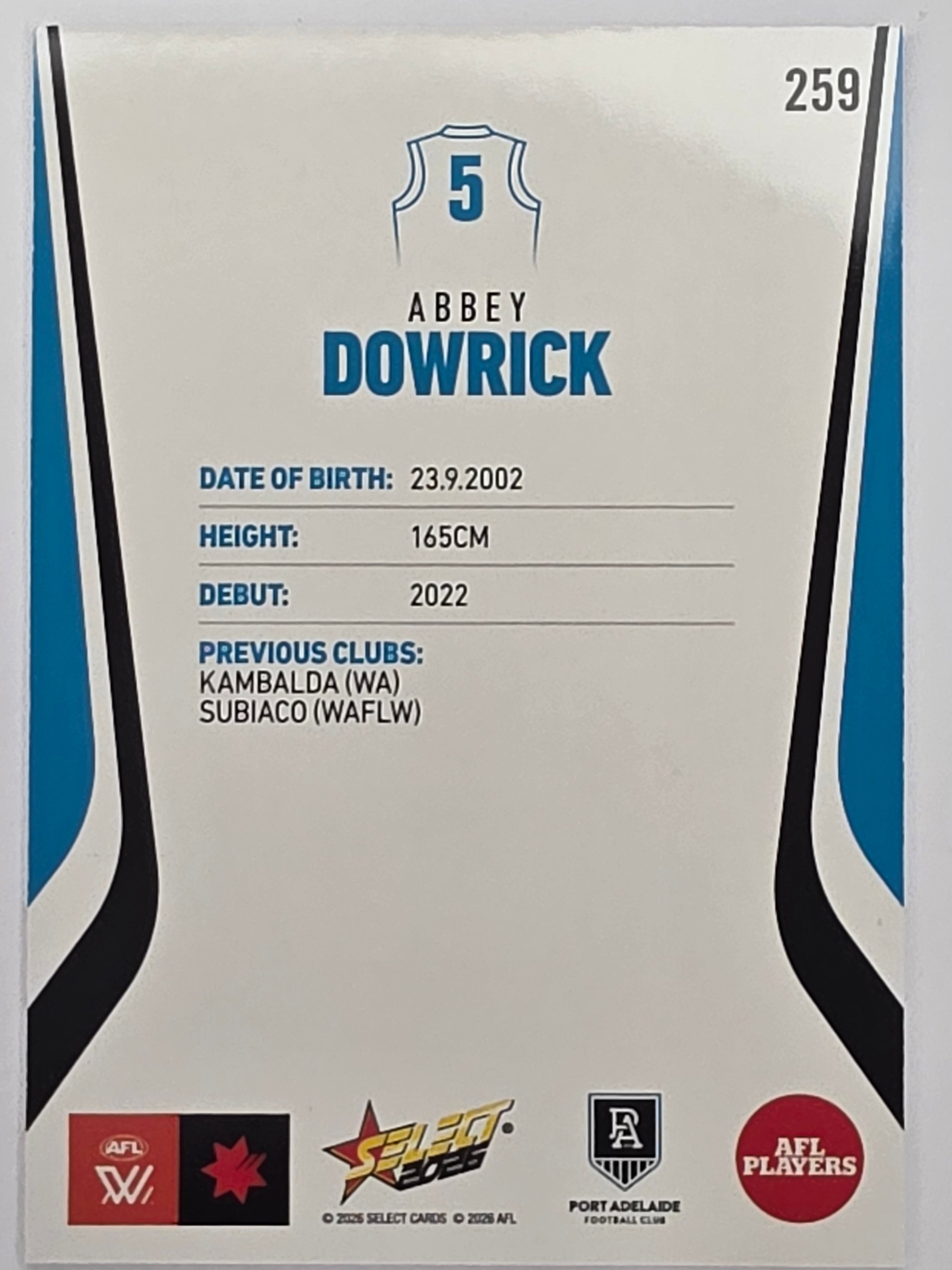 2026 AFL Footy Stars Base Card #259 Abbey Dowrick - Port Adelaide Power