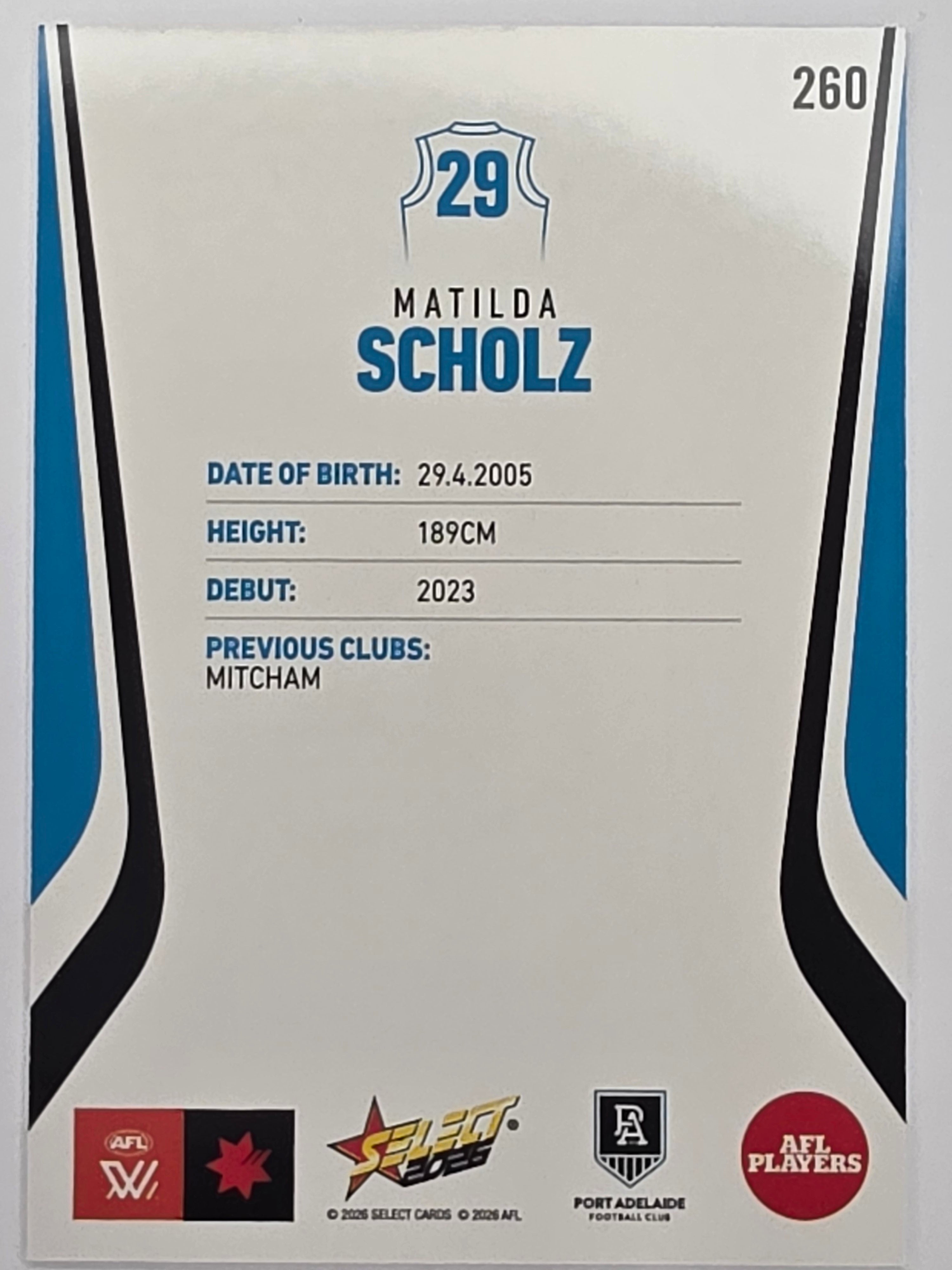 2026 AFL Footy Stars Base Card #260 Matilda Scholz - Port Adelaide Power