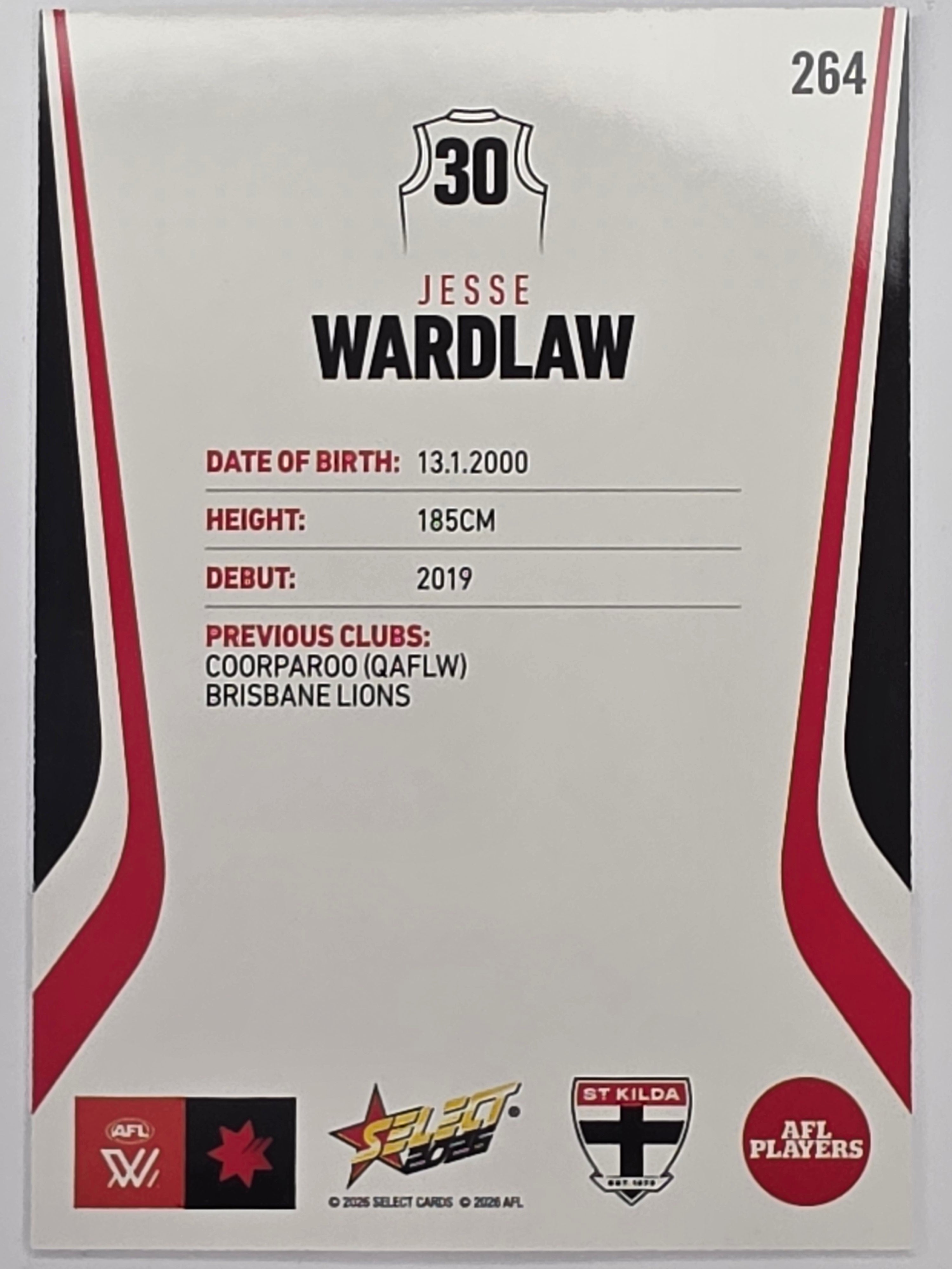 2026 AFL Footy Stars Base Card #264 Jesse Wardlaw - St Kilda Saints