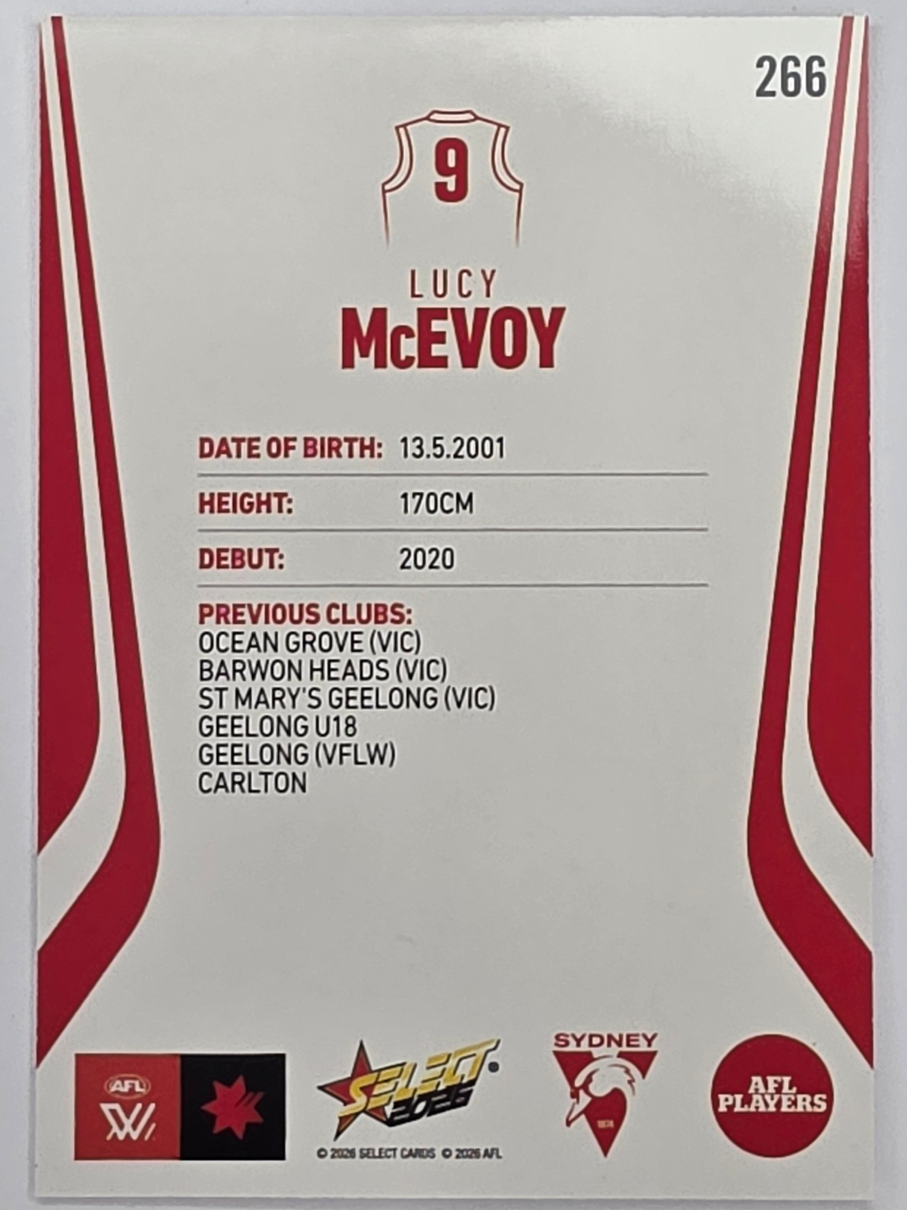 2026 AFL Footy Stars Base Card #266 Lucy McEvoy - Sydney Swans