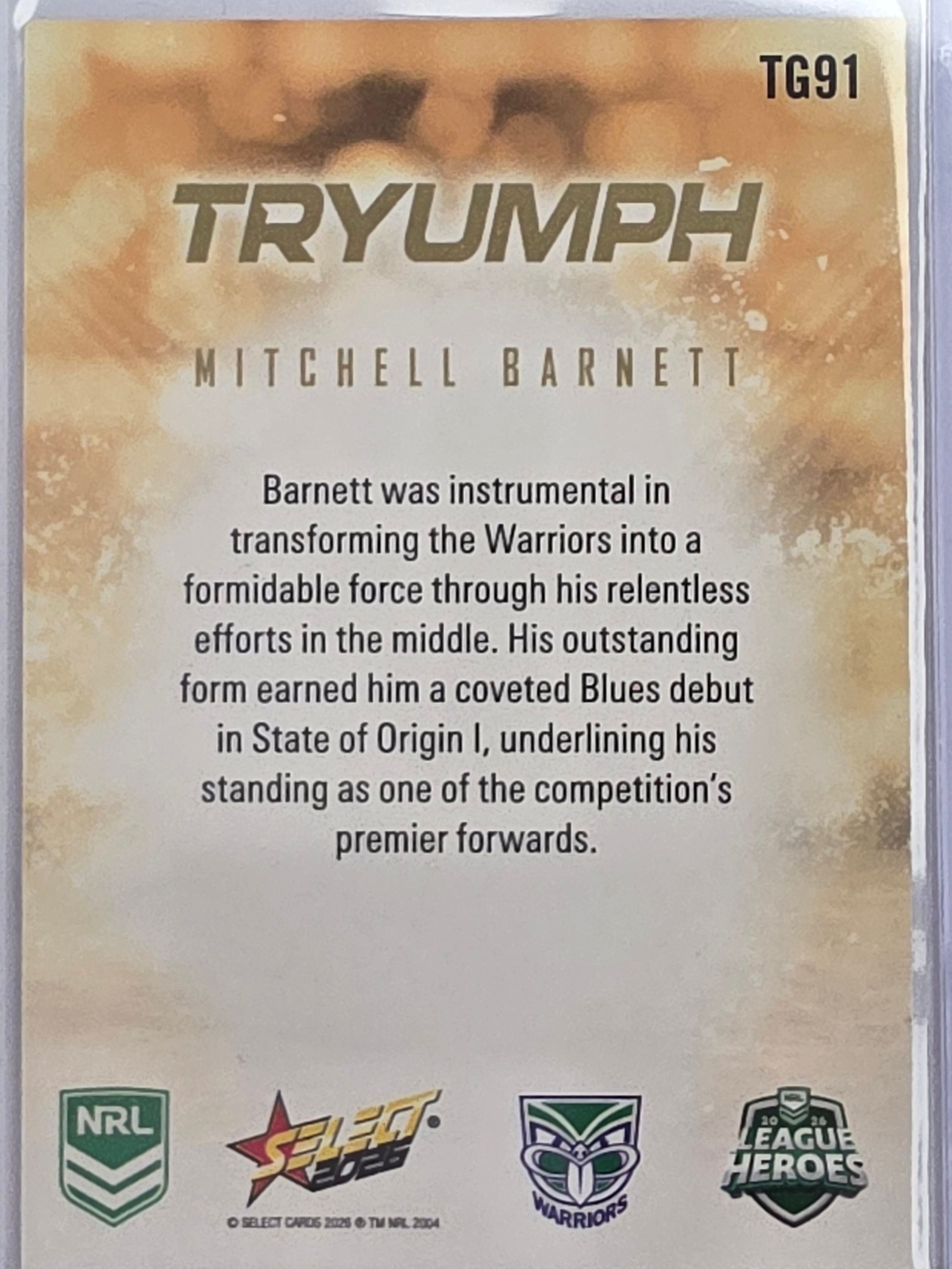 NRL 2026 League Heroes | TRYumph Gold | #TG91 | #06/80 | Mitchell Barnett | New Zealand Warriors