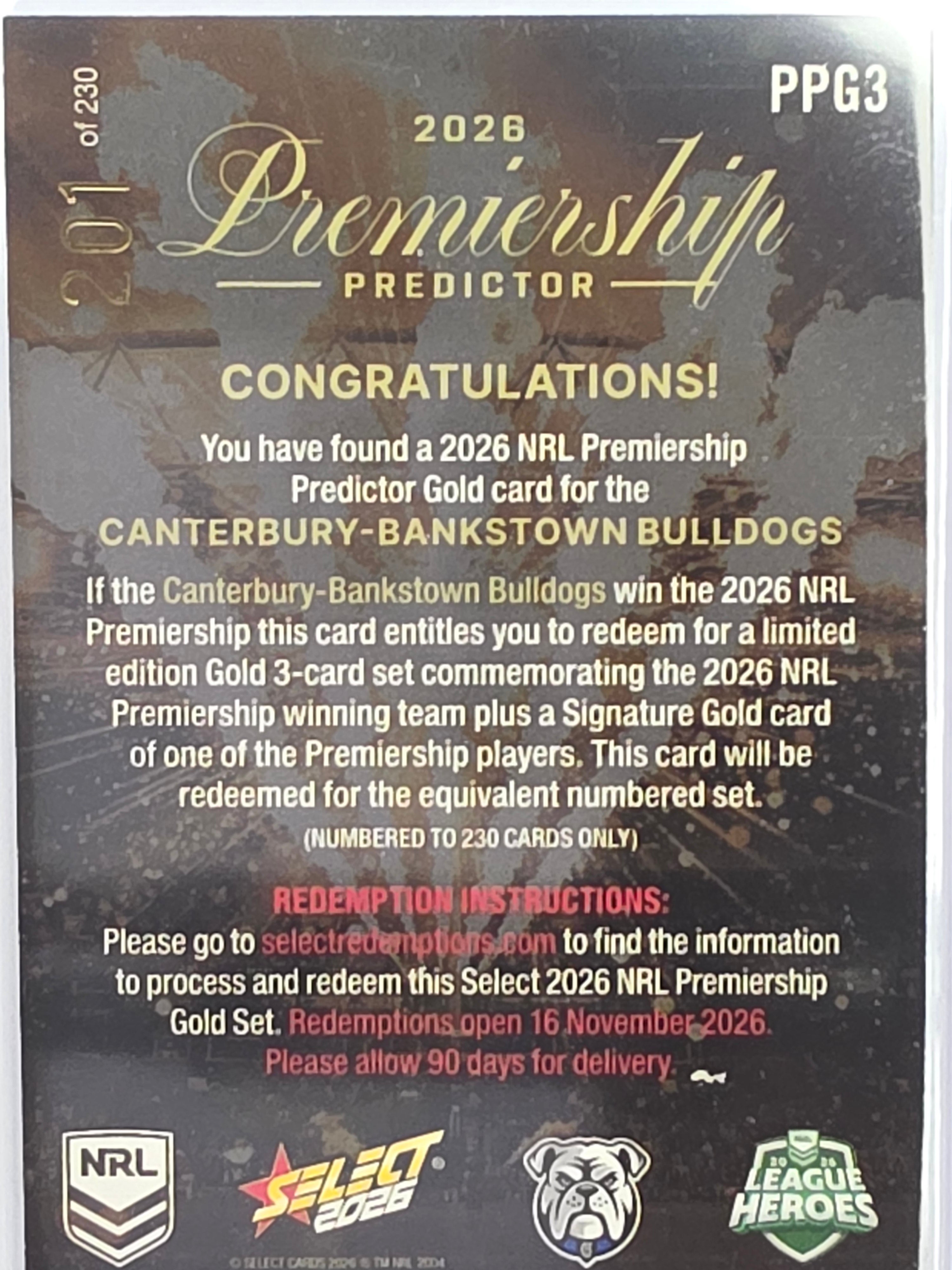 NRL 2026 League Heroes | Premiership Predictor Gold | #PPG3 | #201/230 | Canterbury-Bankstown Bulldogs