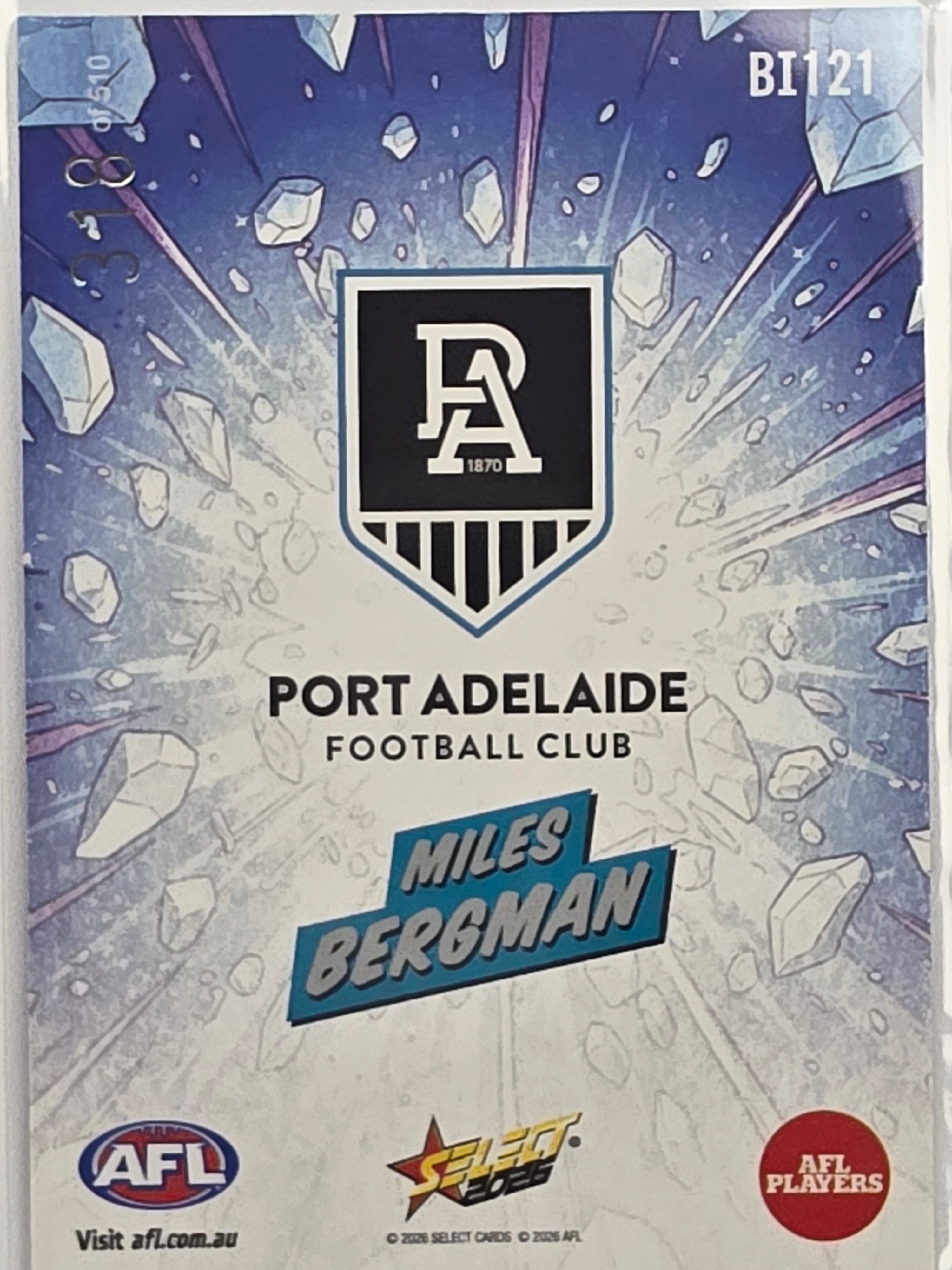 2026 AFL Footy Stars Booom Ice BI121 Miles Bergman #318/510 - Port Adelaide Power