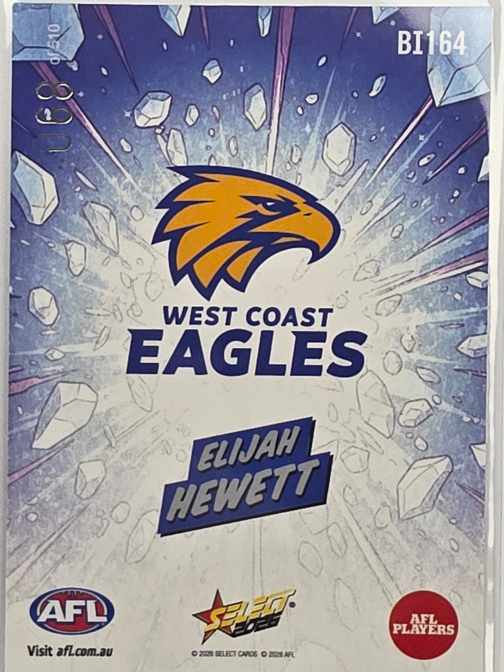 2026 AFL Footy Stars Booom Ice BI164 Elijah Hewett #068/510 - West Coast Eagles