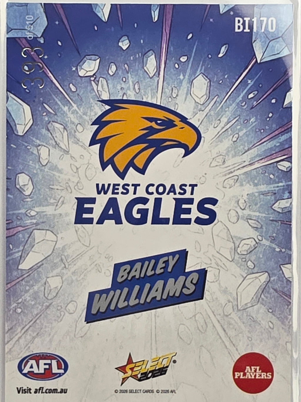2026 AFL Footy Stars Booom Ice BI170 Bailey Williams #393/510 - West Coast Eagles
