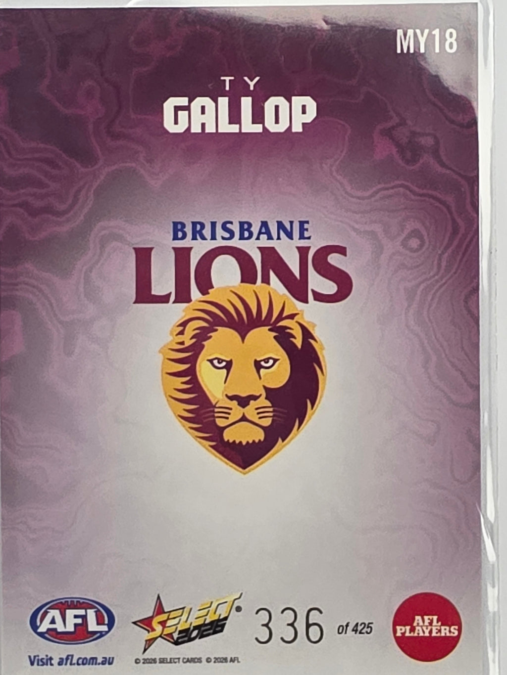 2026 AFL Footy Stars Mercury Team Colours MY18 Ty Gallop #336/425 - Brisbane Lions