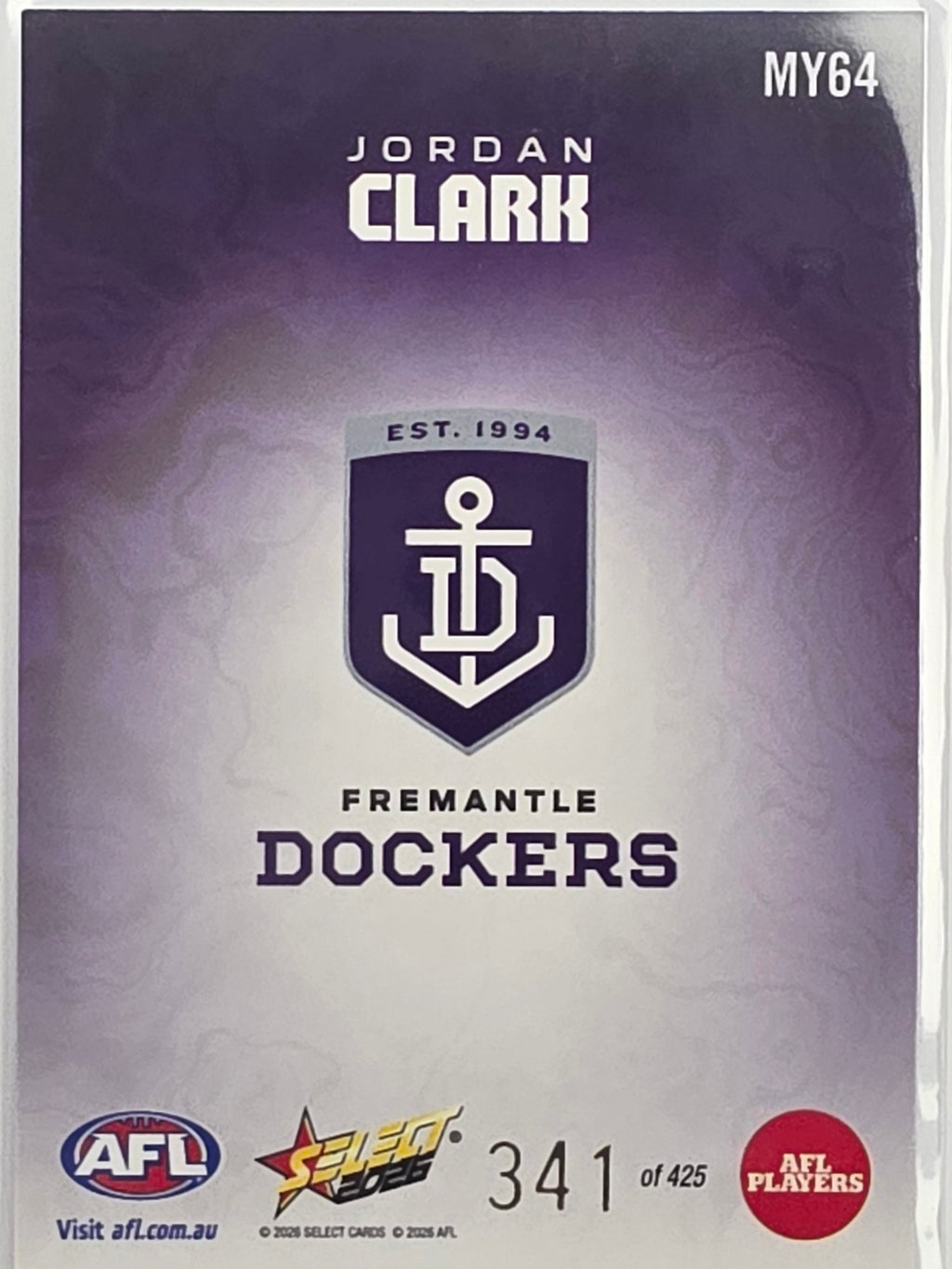 2026 AFL Footy Stars Mercury Team Colours MY64 Jordan Clark #341/425 - Fremantle Dockers