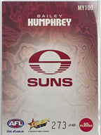 2026 AFL Footy Stars Mercury Team Colours MY100 Bailey Humphrey #273/425 - Gold Coast Suns