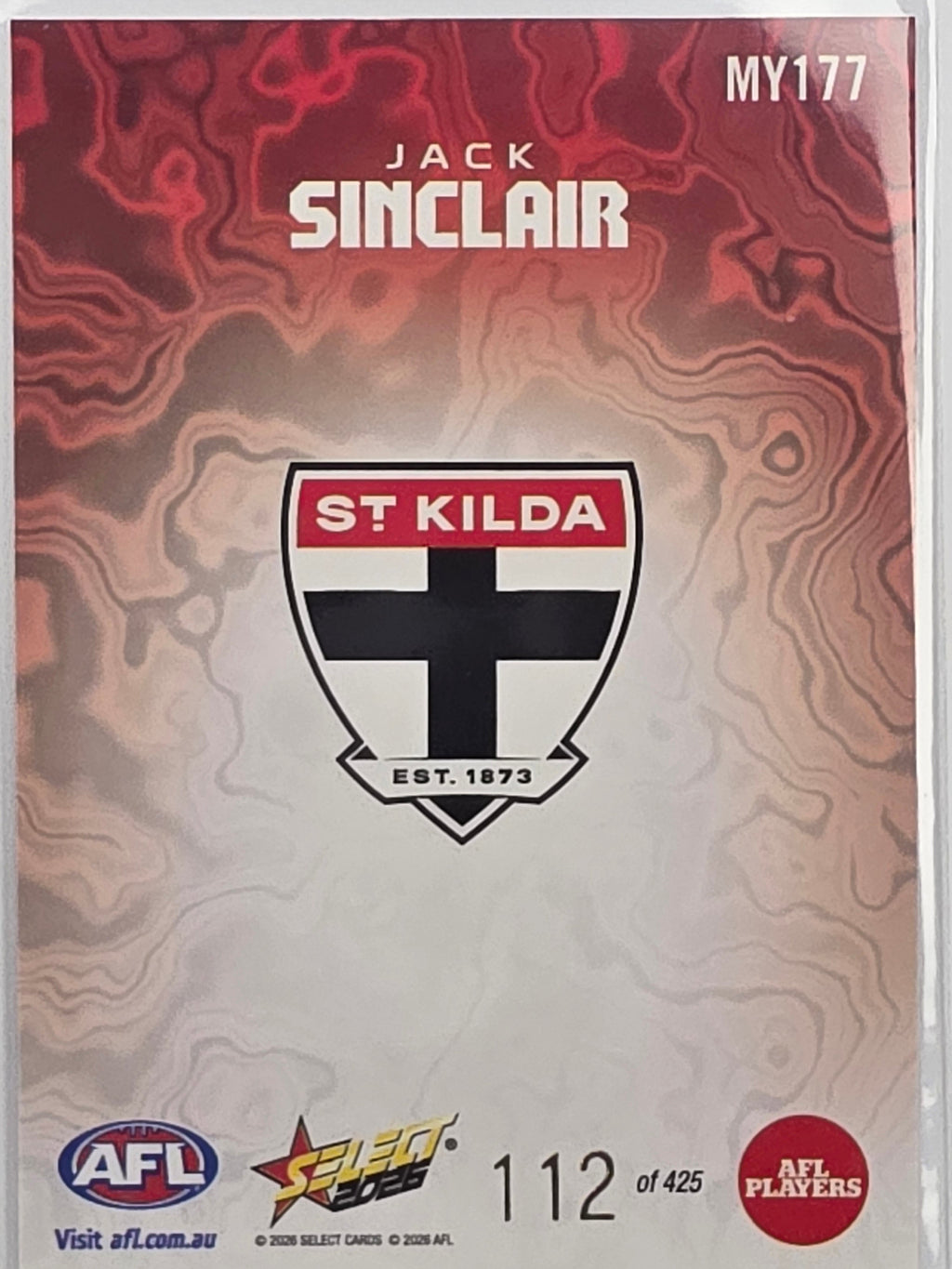 2026 AFL Footy Stars Mercury Team Colours MY177 Jack Sinclair #112/425 - St Kilda Saints