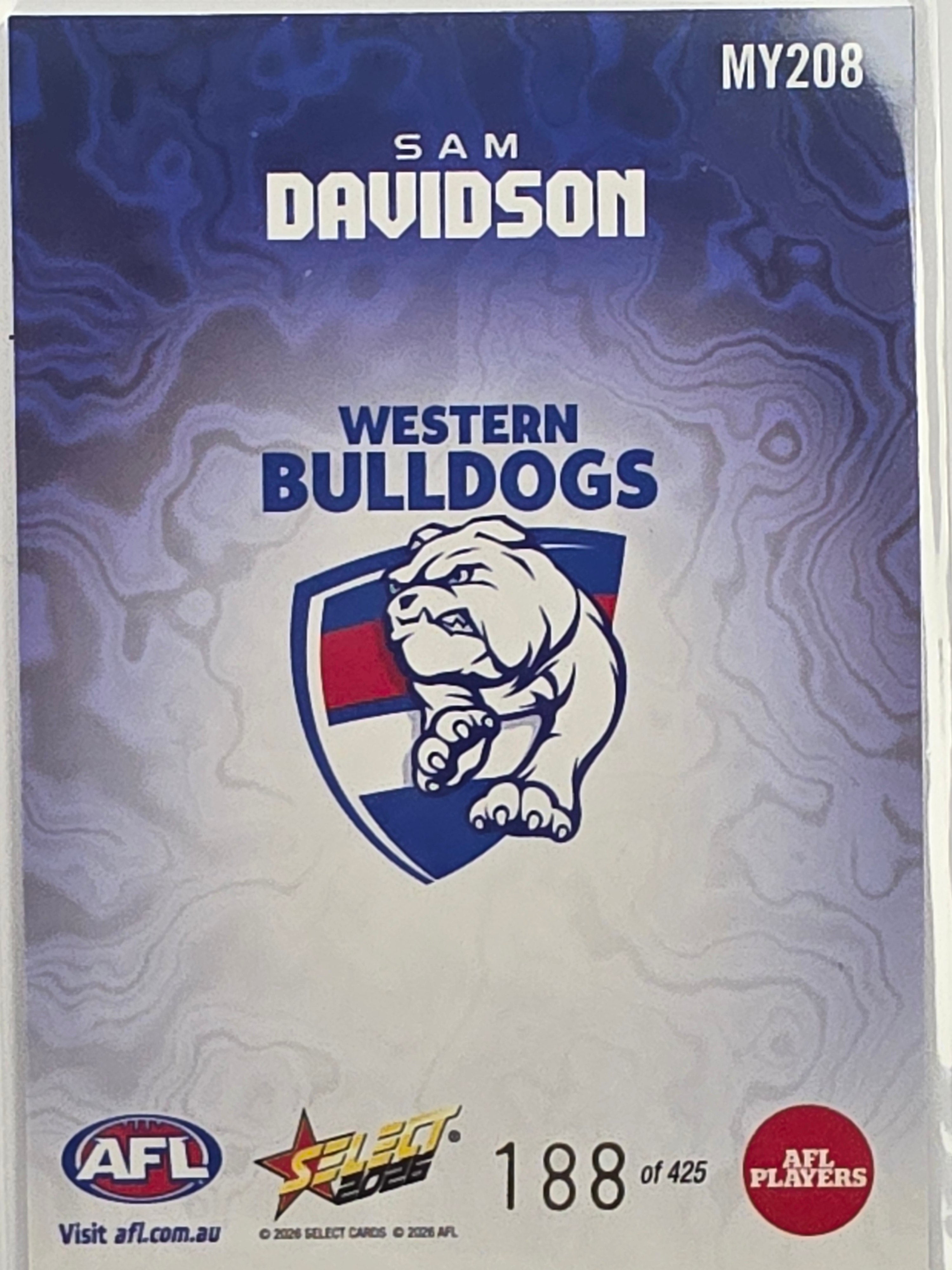 2026 AFL Footy Stars Mercury Team Colours MY208 Sam Davidson #188/425 - Western Bulldogs