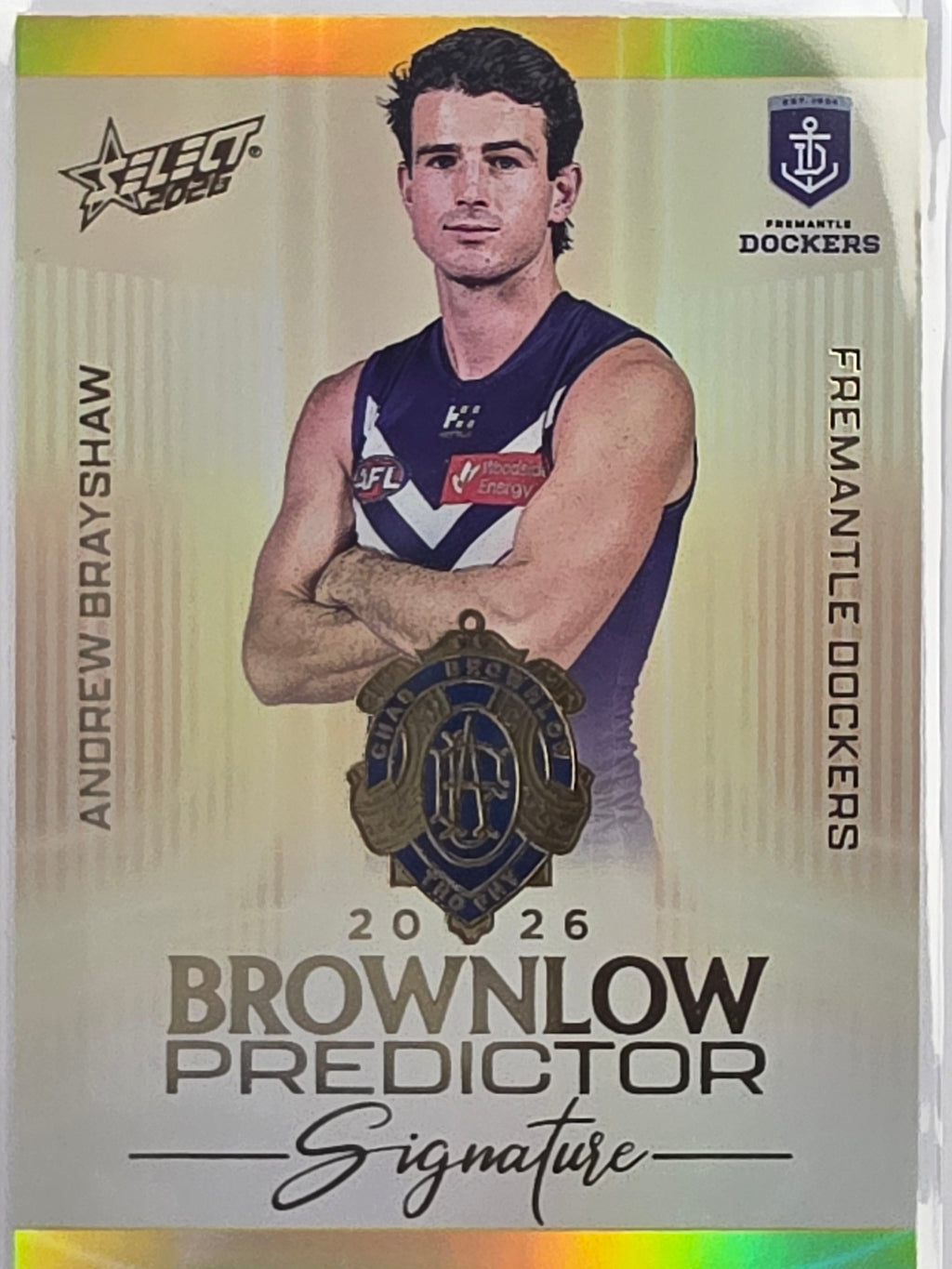 2026 AFL Select Footy Stars Brownlow Predictor Signature Gold BPSG26 Andrew Brayshaw #185/220 - Fremantle Dockers