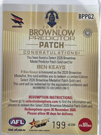 2026 AFL Select Footy Stars Brownlow Predictor Patch Gold BPPG2 Ben Keays #199/220 - Adelaide Crows