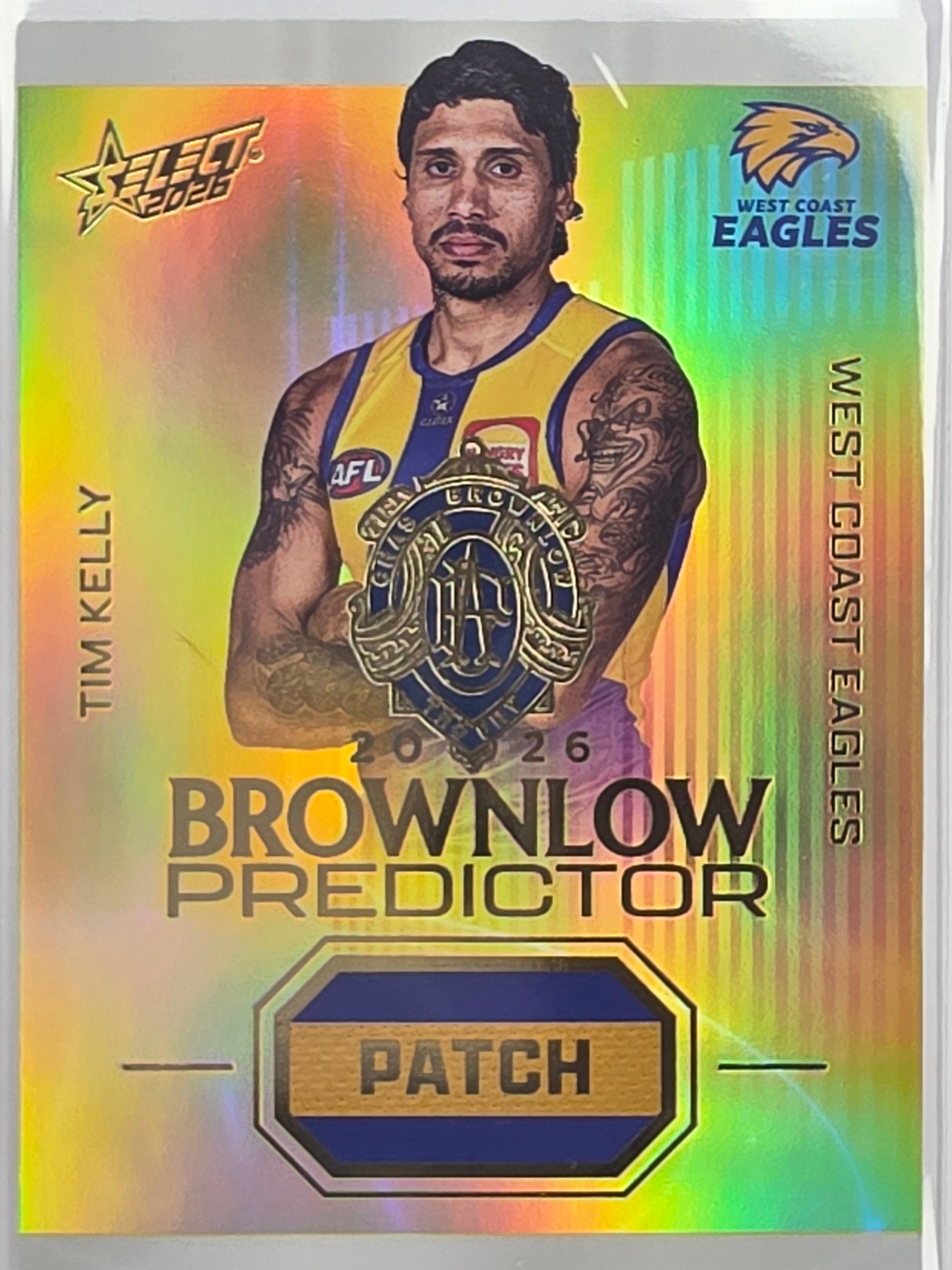 2026 AFL Select Footy Stars Brownlow Predictor Patch Gold BPPG83 Tim Kelly #054/220 - West Coast Eagles