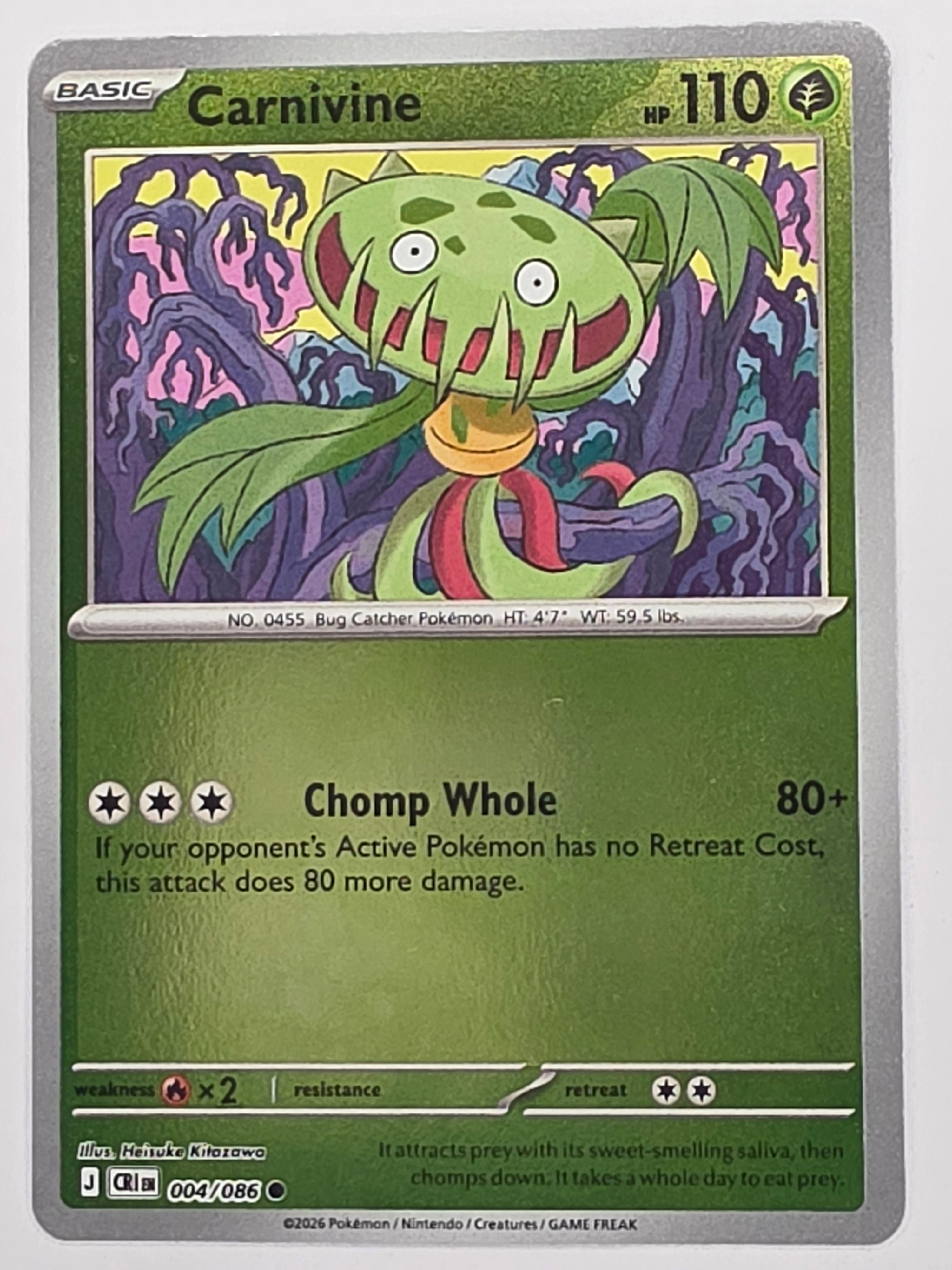 Pokemon TCG Chaos Rising |Carnivine | #004/086 | Reverse Holo | Common