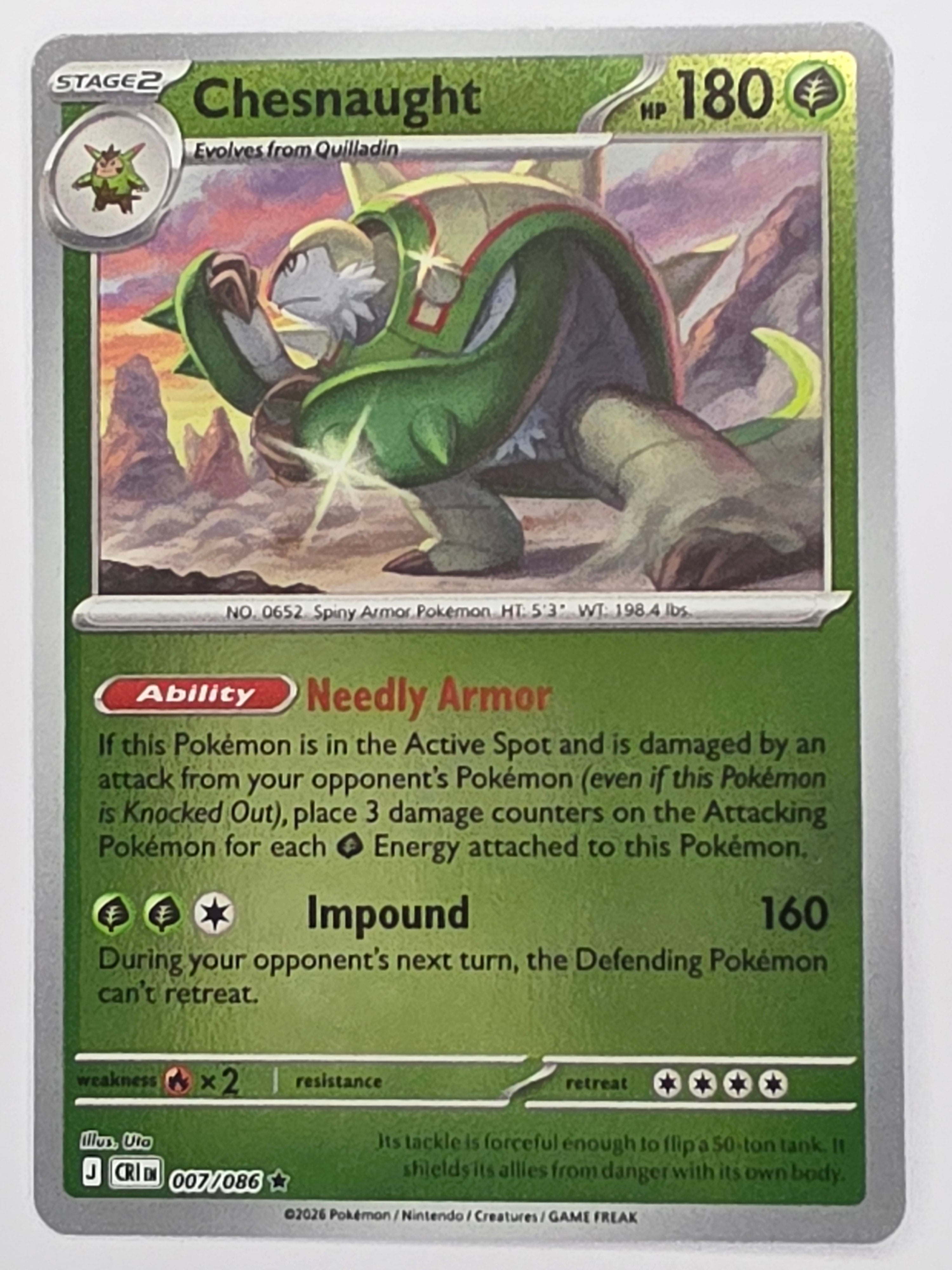 Pokemon TCG Chaos Rising |Chesnaught | #007/086 | Reverse Holo | Rare