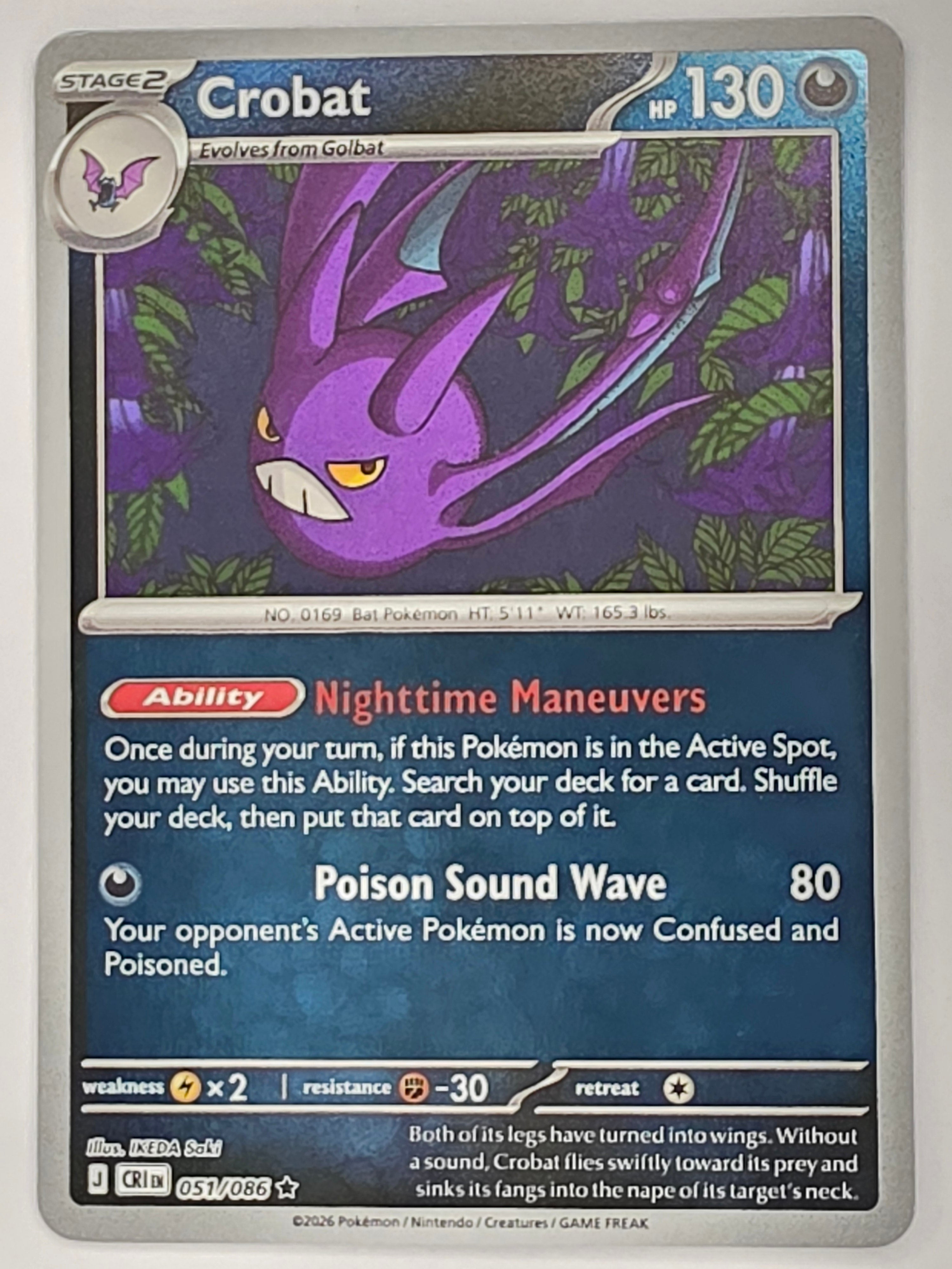 Pokemon TCG Chaos Rising |Crobat | #051/086 | Reverse Holo | Rare