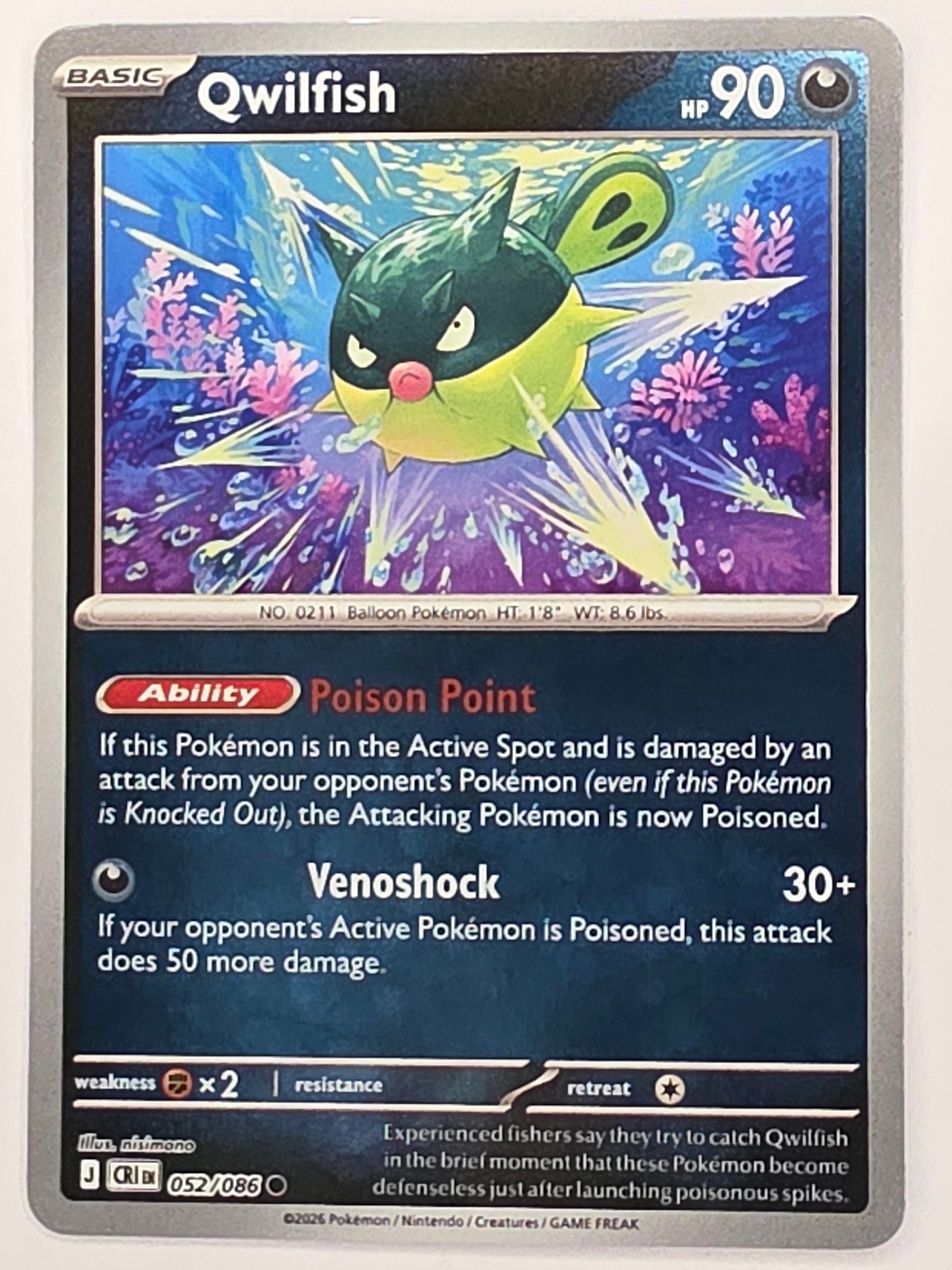 Pokemon TCG Chaos Rising |Qwilfish | #052/086 | Reverse Holo | Common