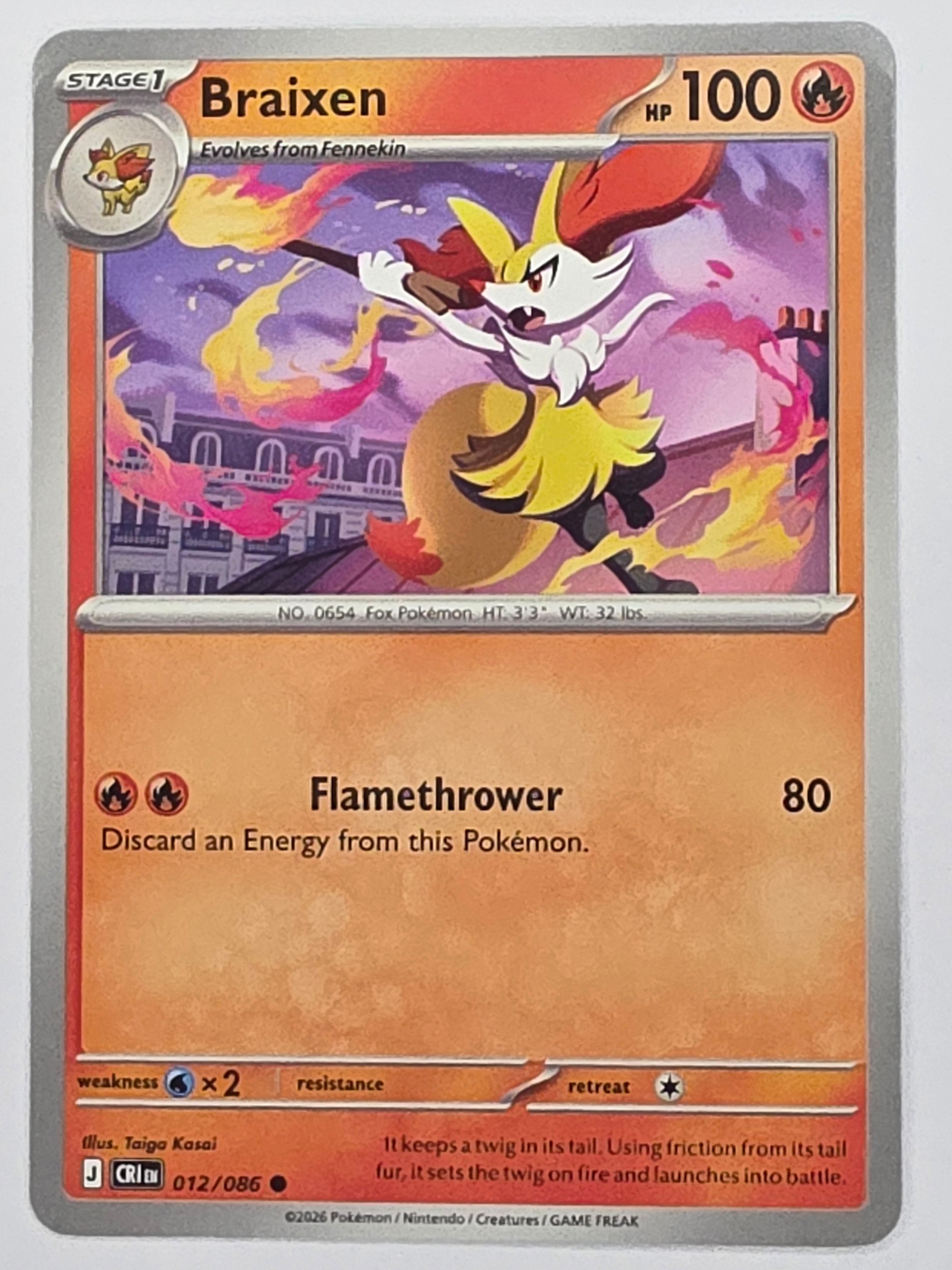 Pokemon TCG Chaos Rising |Braixen | #012/086 | Common