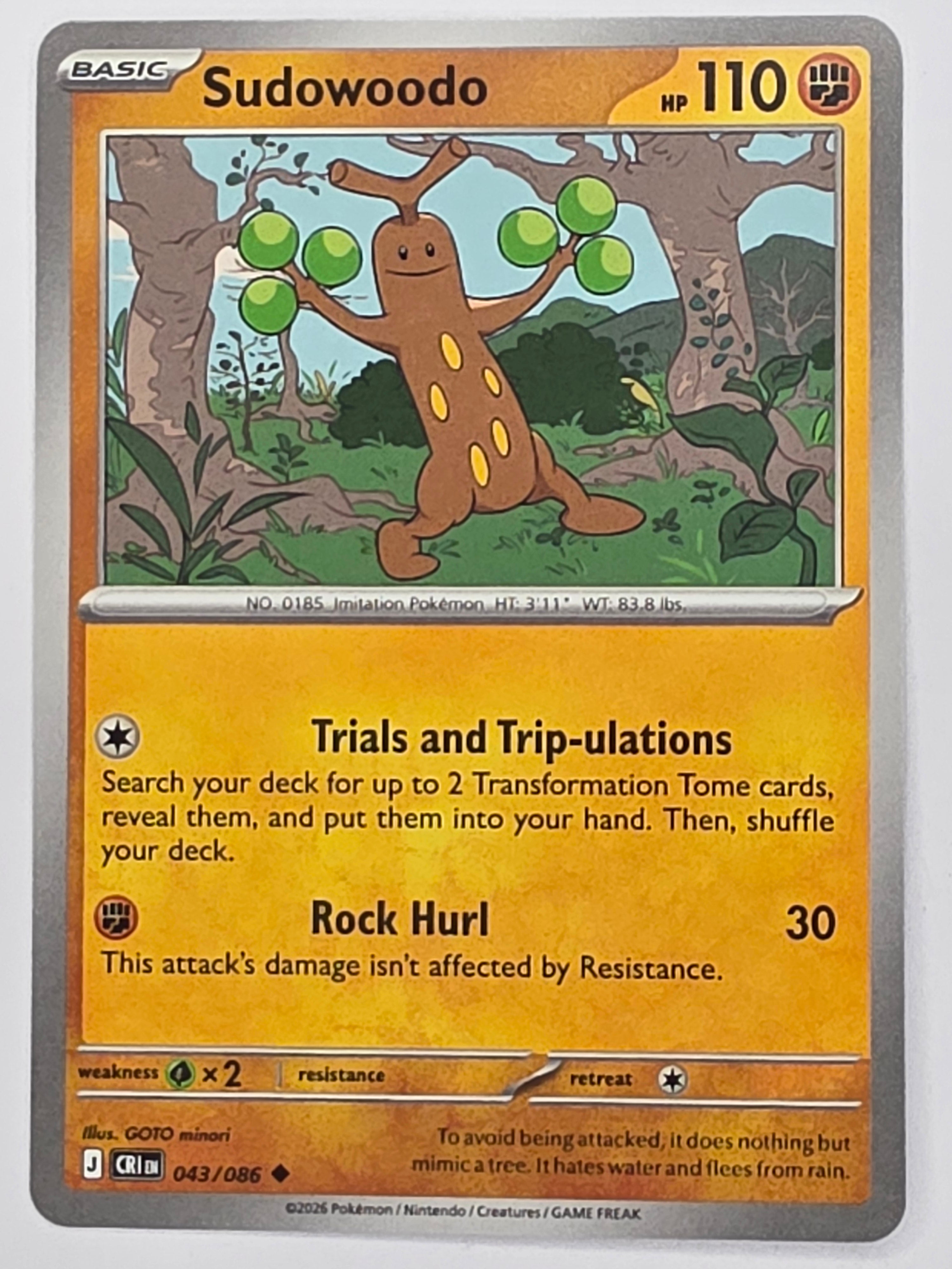Pokemon TCG Chaos Rising |Sudowoodo | #043/086 | Uncommon
