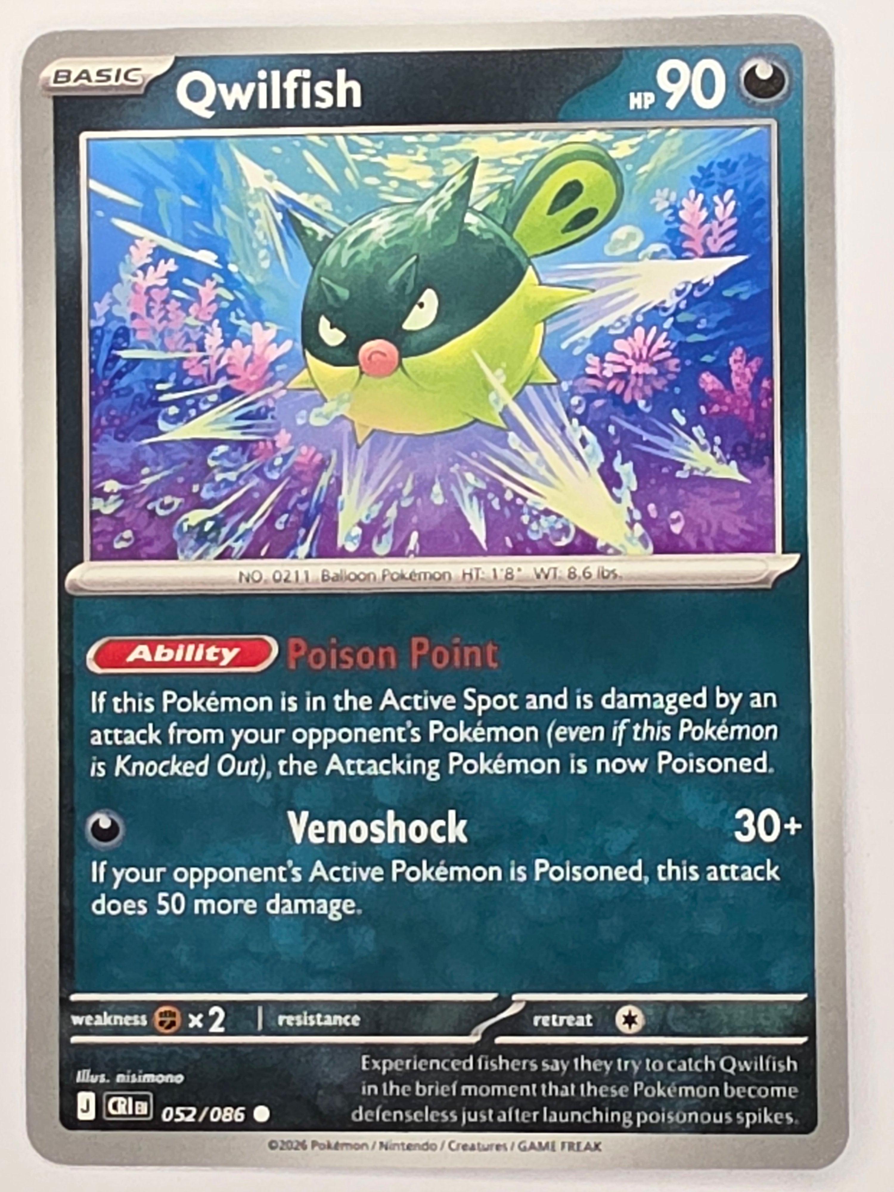 Pokemon TCG Chaos Rising |Qwilfish | #052/086 | Common