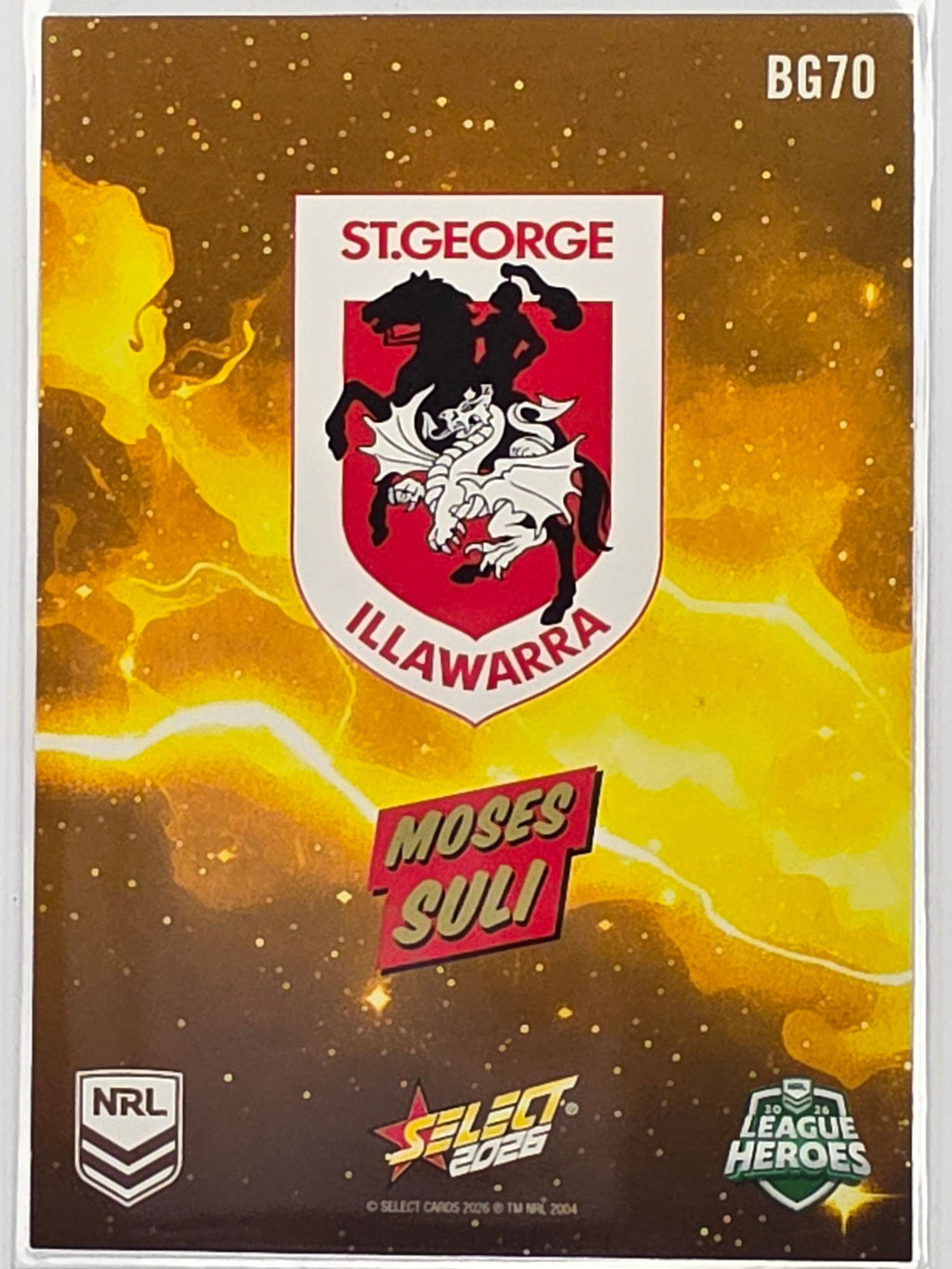 2026 Select NRL League Heroes | Bang GOLD | #BG70 | Moses Suli | Dragons