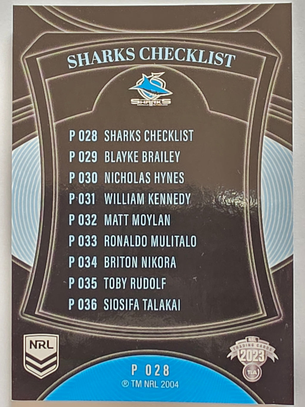 NRL 2023 Elite Pearl Special #028 Sharks Checklist Cronulla Sutherland Sharks
