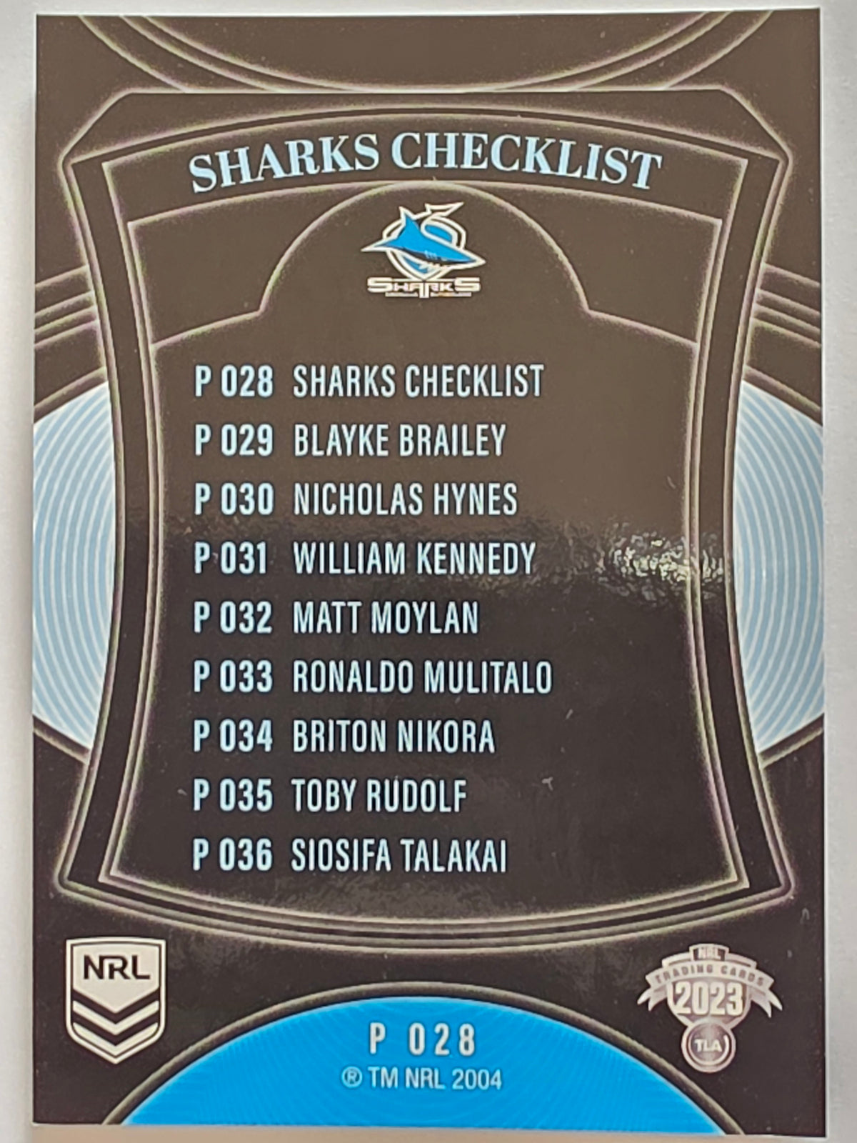 NRL 2023 Elite Pearl Special #028 Sharks Checklist Cronulla Sutherland Sharks