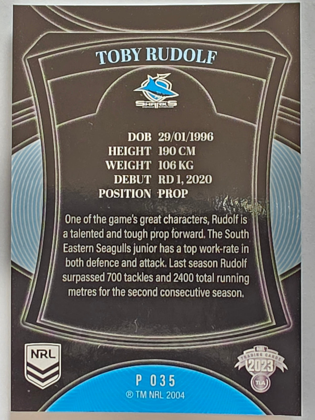 NRL 2023 Elite Pearl Special #035 Toby Rudolf Cronulla Sutherland Sharks