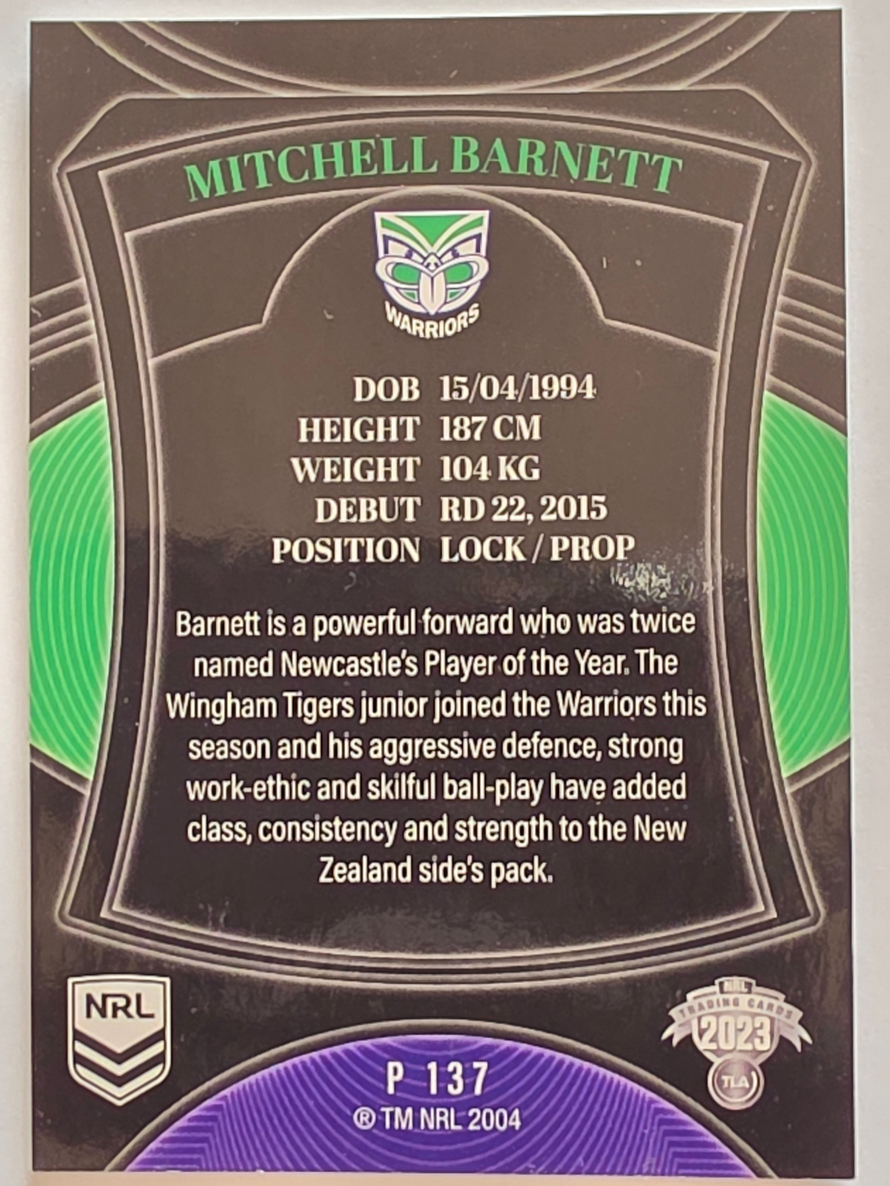 NRL 2023 Elite Pearl Special #137 Mitchell Barnett New Zealand Warriors