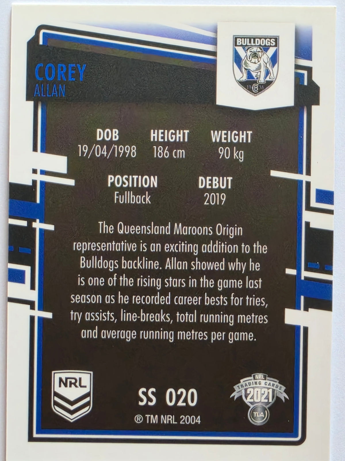 NRL 2021 Elite Pearl Special #020 Corey Allan Canterbury Bankstown Bulldogs