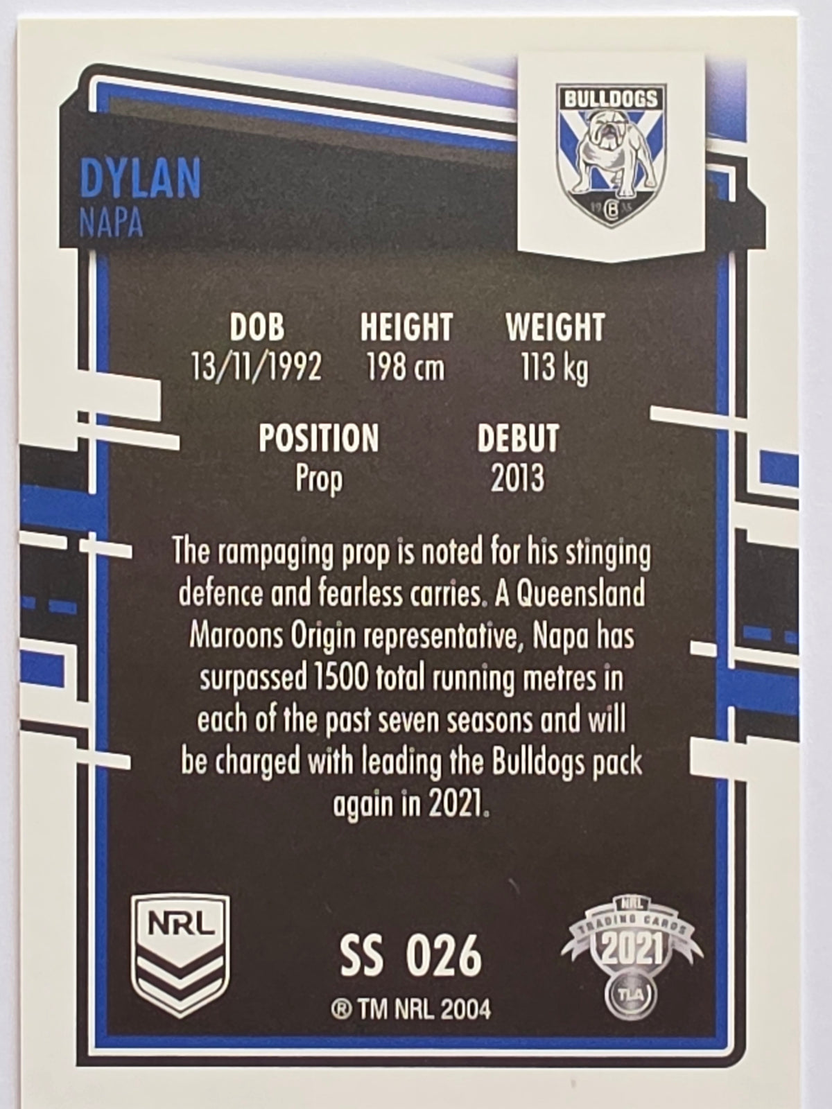 NRL 2021 Elite Pearl Special #026 Dylan Napa Canterbury Bankstown Bulldogs