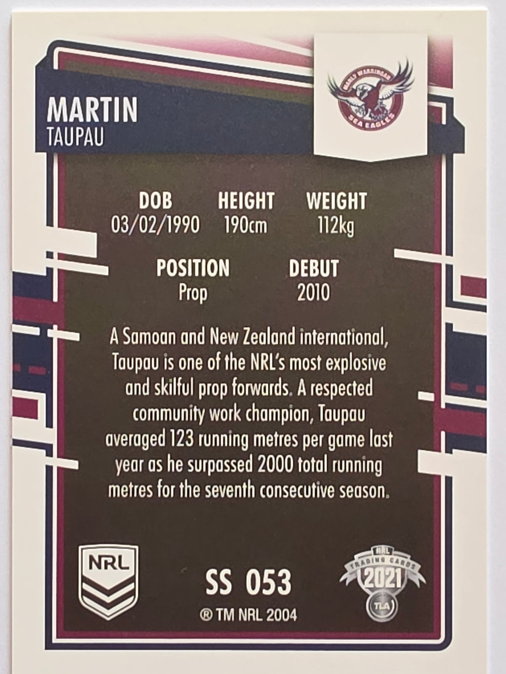 NRL 2021 Elite Pearl Special #053 Martin Taupau Manly Warringah Sea Eagles