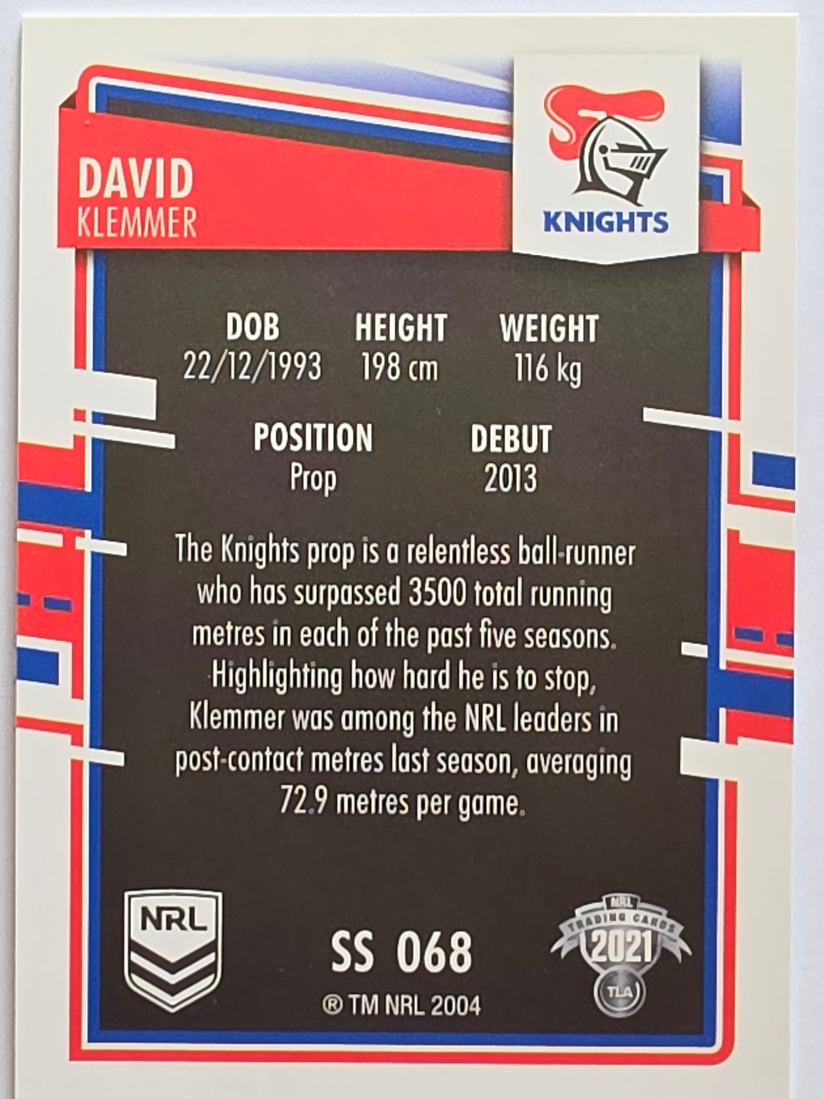 NRL 2021 Elite Pearl Special #068 David Klemmer Newcastle Knights