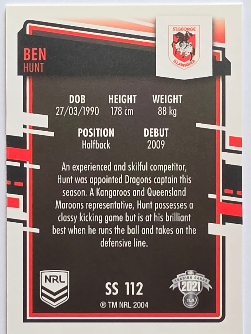 NRL 2021 Elite Pearl Special #112 Ben Hunt St George Illawarra Dragons